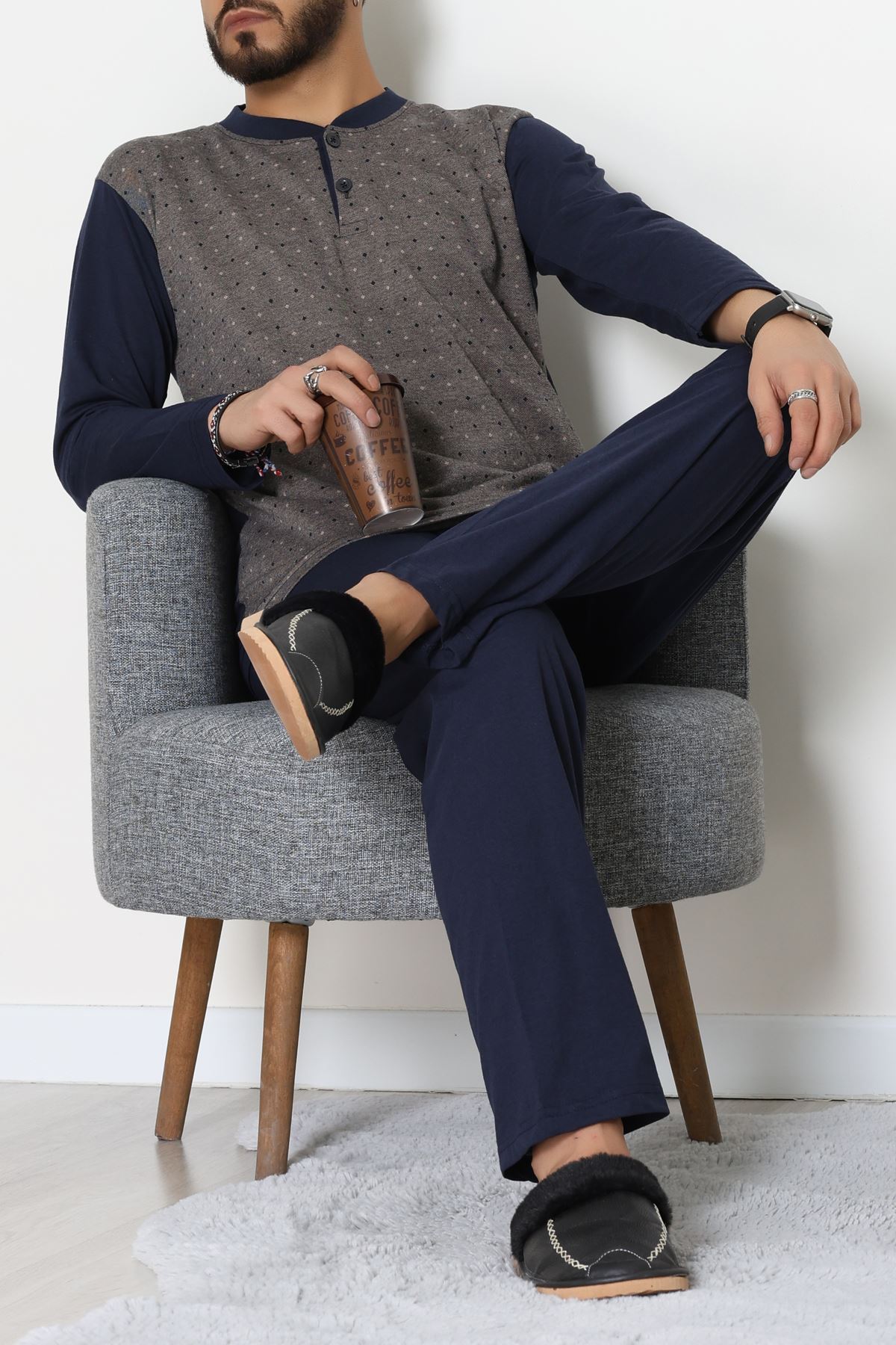 Süprem Jakarlı Erkek Pijama Takımı Vizon - 70888.1838.