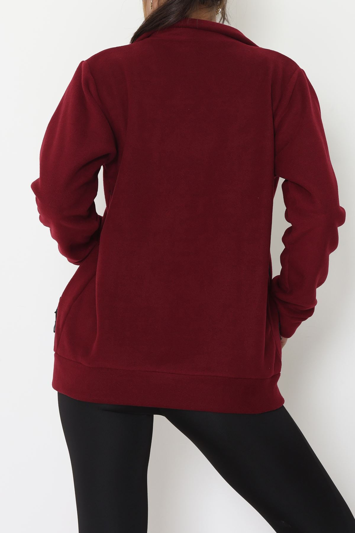 Fermuarlı Dik Yaka Polar Ceket Bordo - 52113.053.