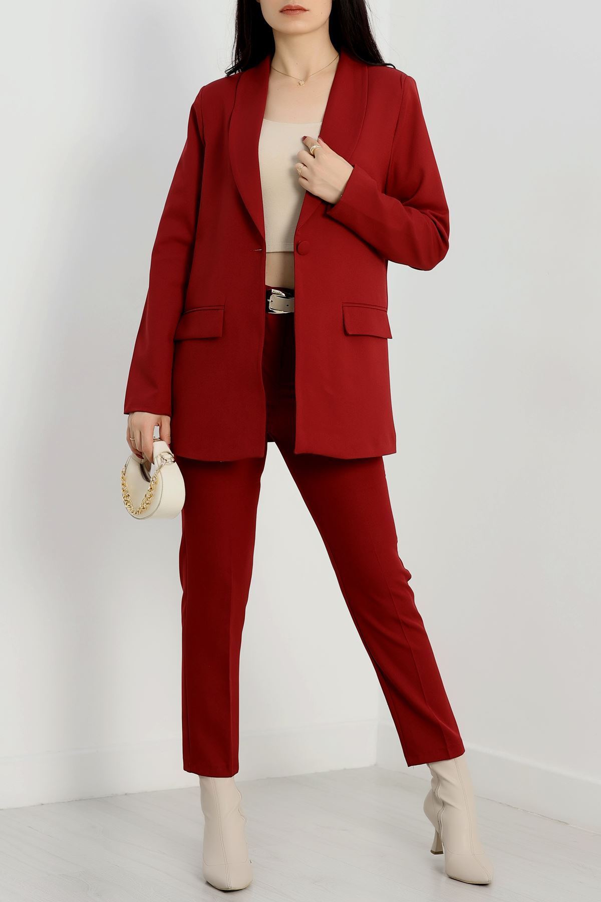 Leopar Astarlı Blazer Ceket Bordo - 31340.1397.