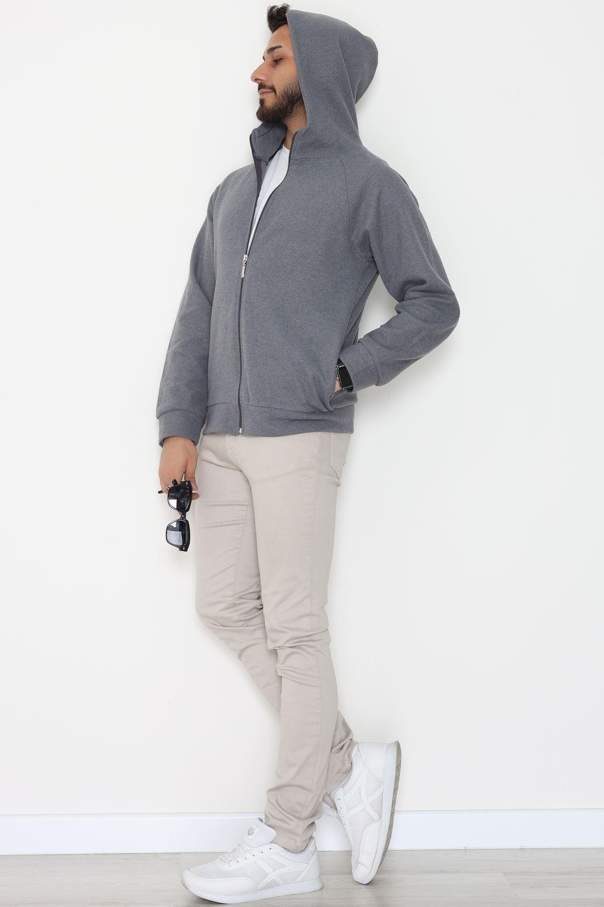 Selanik Kumaş Kapşonlu Erkek Sweat Antrasit - 42799.1567.