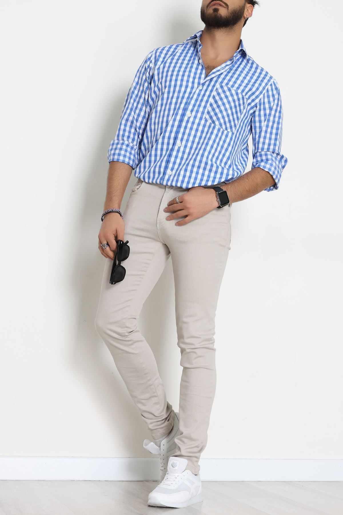 Klasik Pamuklu Erkek Ekose Slimfit Gömlek Ekosemavi - 70876.1970.