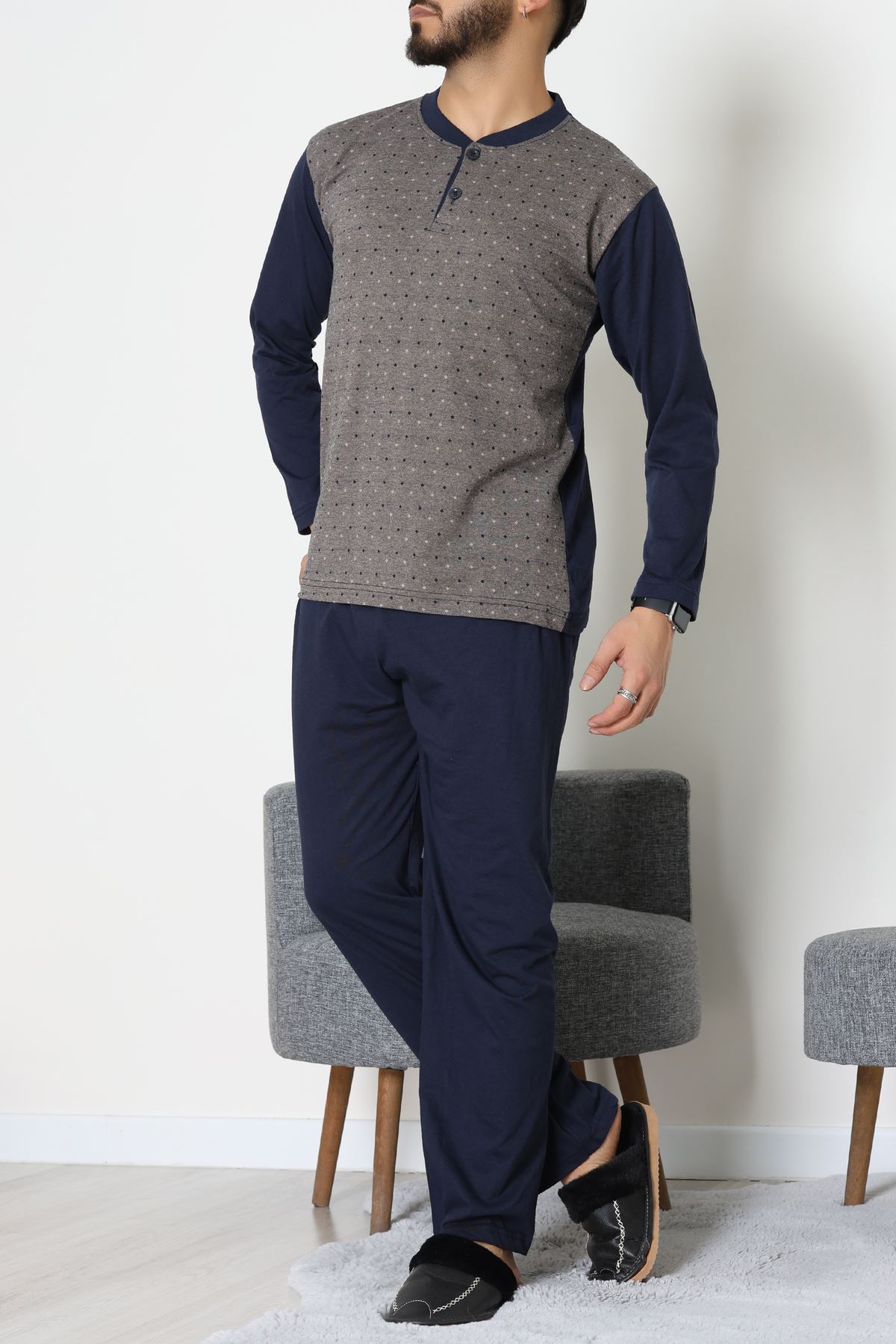 Süprem Jakarlı Erkek Pijama Takımı Vizon - 70888.1838.