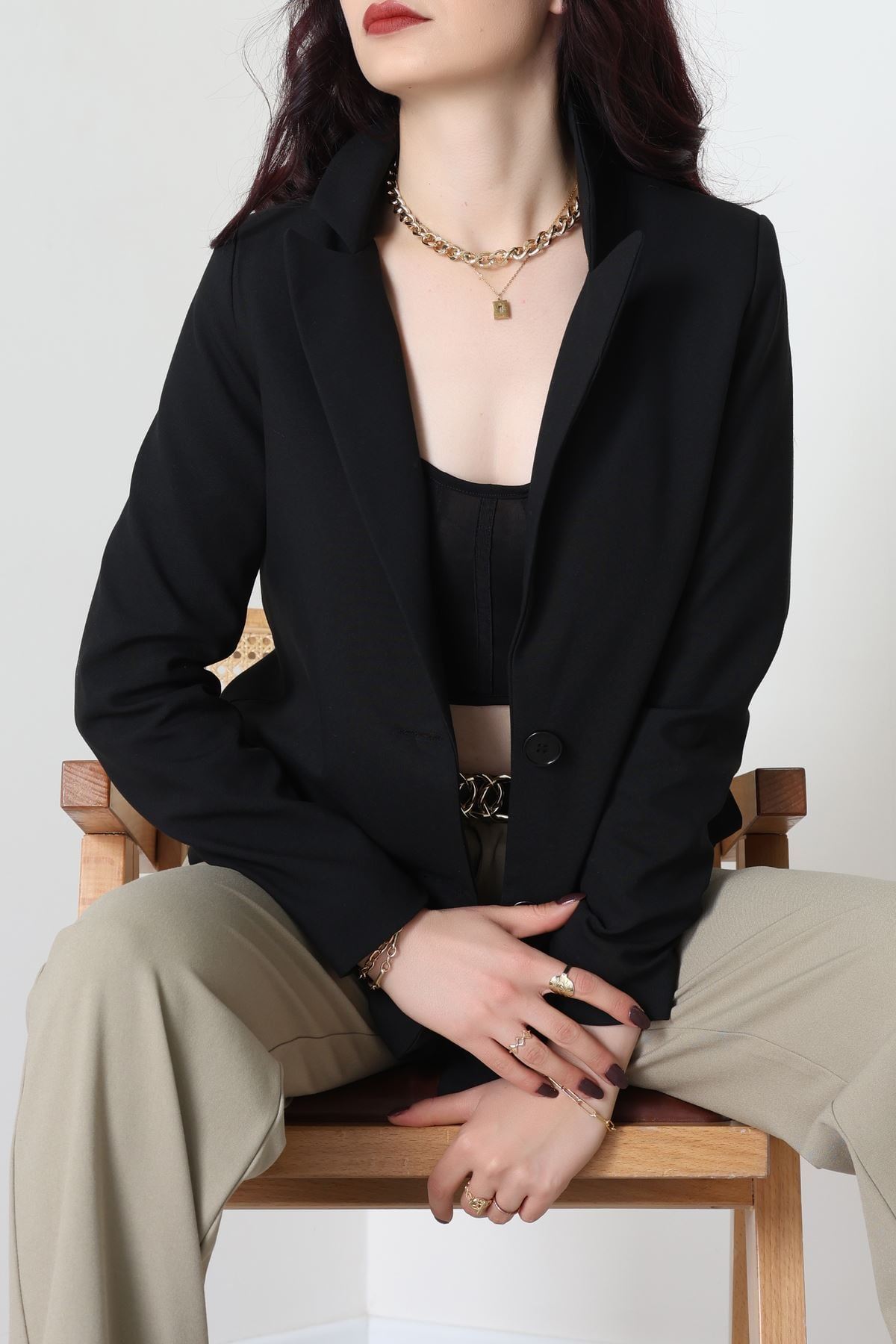 Astarlı Poliviskon Blazer Ceket Siyah - 31823.1397.