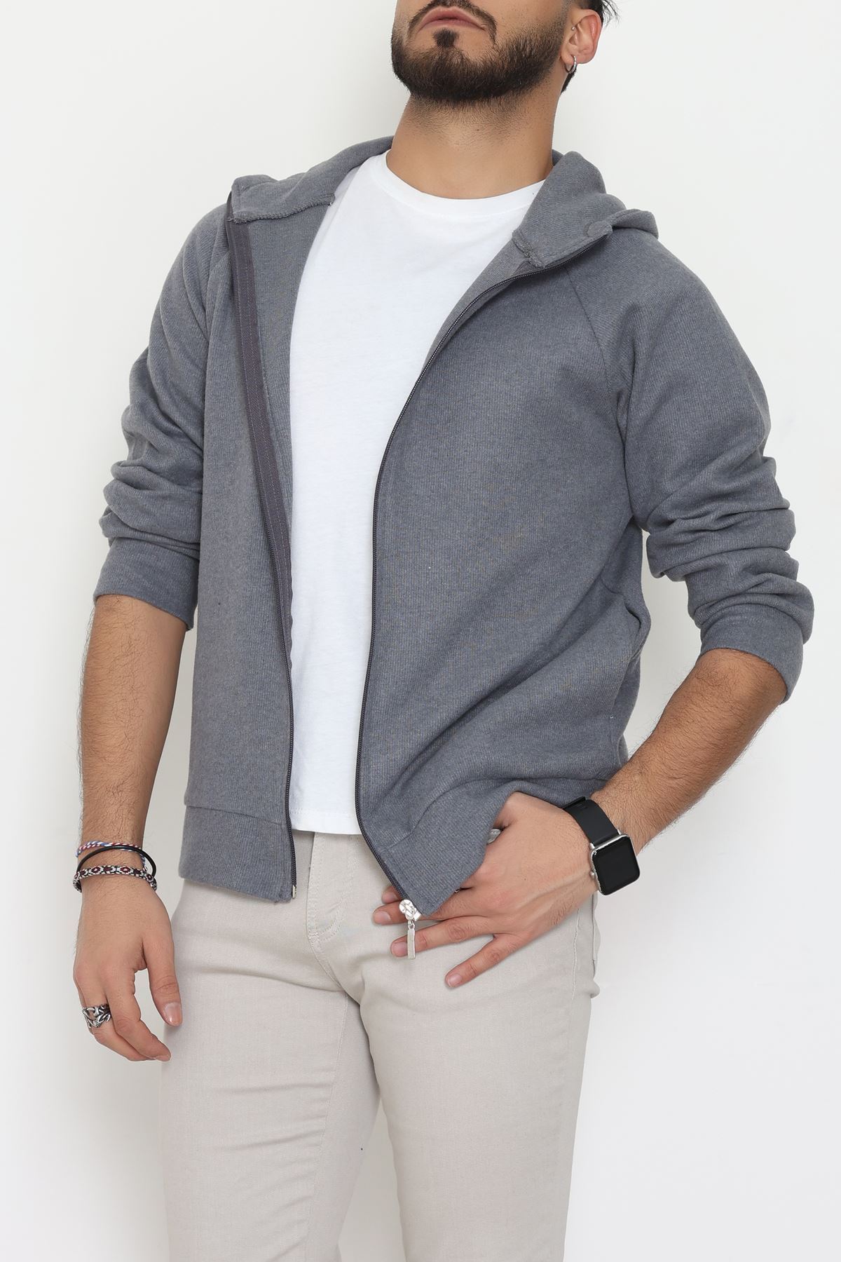 Selanik Kumaş Kapşonlu Erkek Sweat Antrasit - 42799.1567.