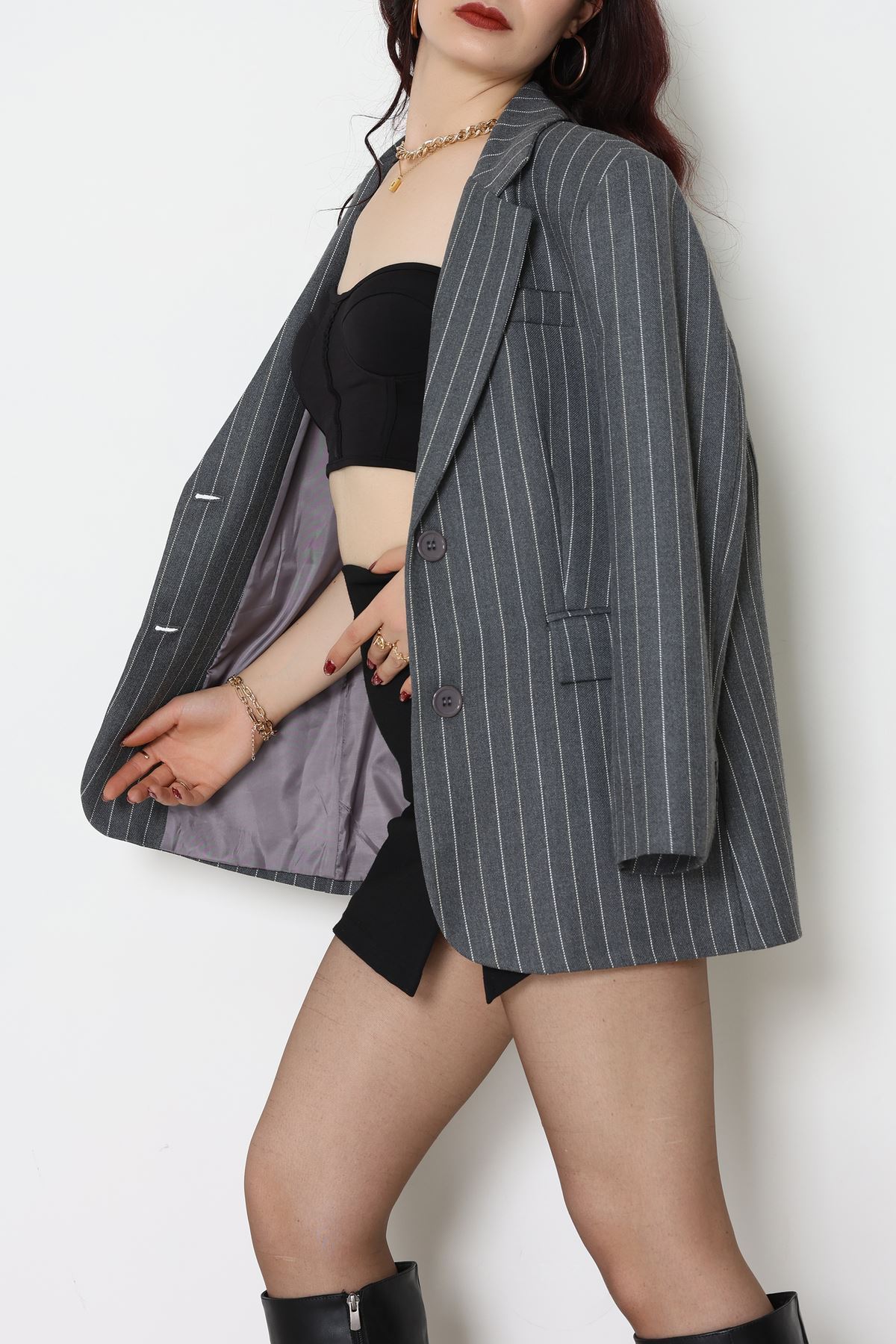 Astarlı Oversize Ceket Gri - 6269.001.