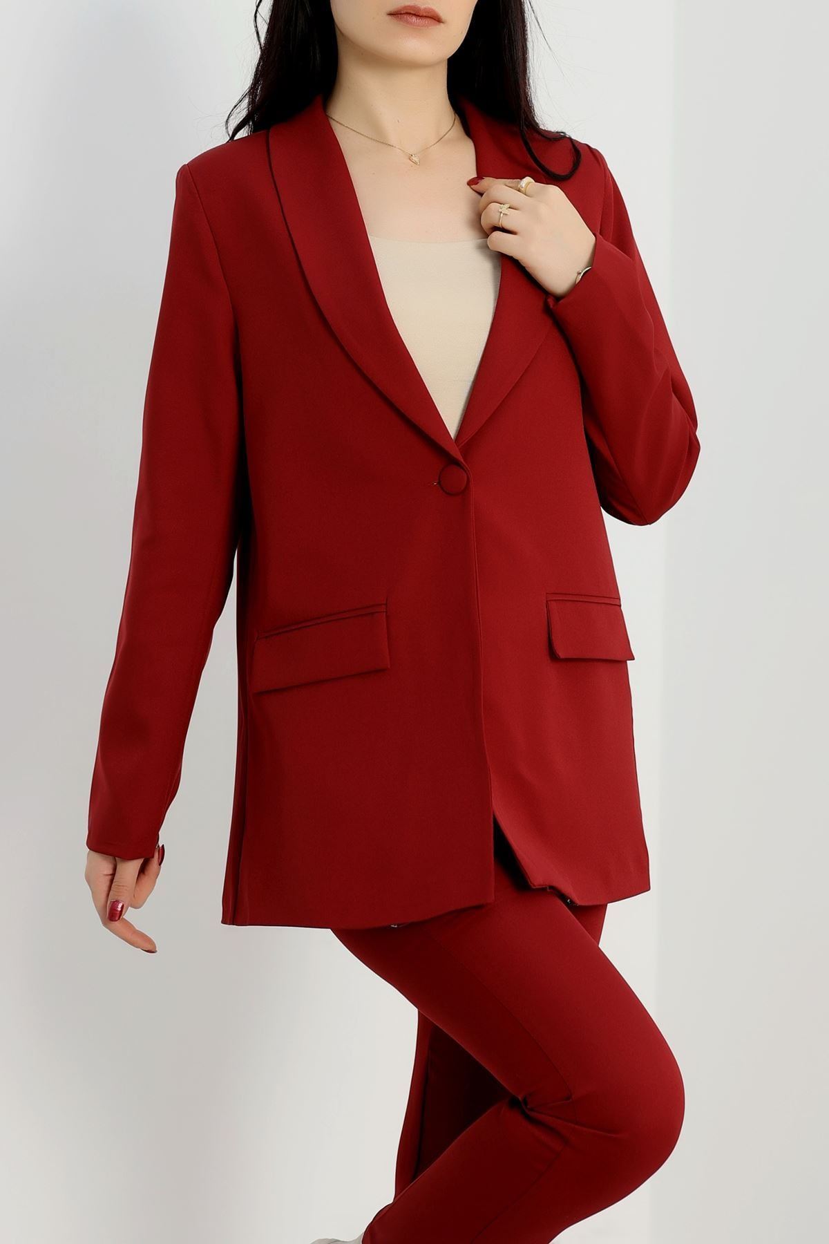 Leopar Astarlı Blazer Ceket Bordo - 31340.1397.