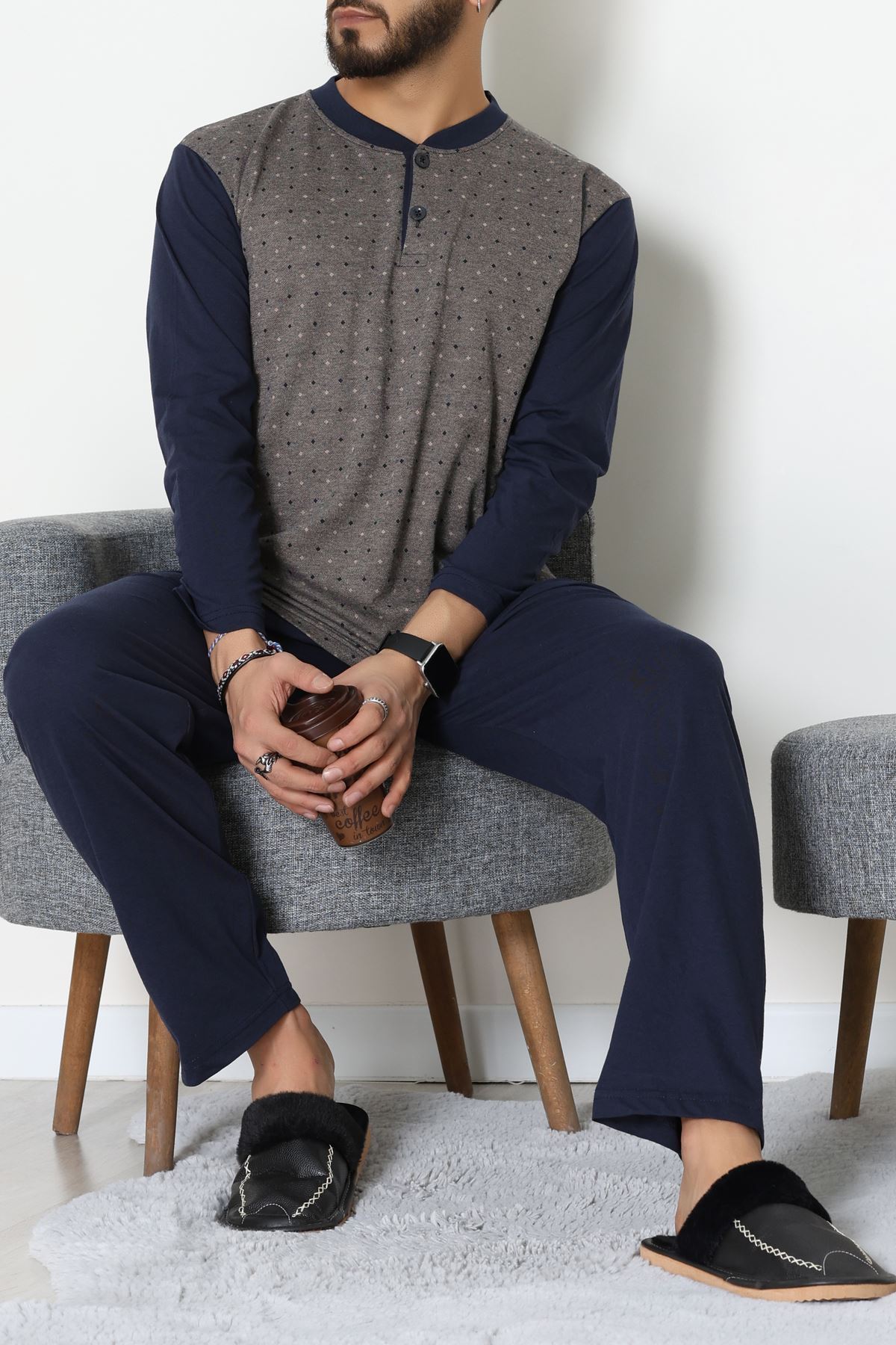 Süprem Jakarlı Erkek Pijama Takımı Vizon - 70888.1838.