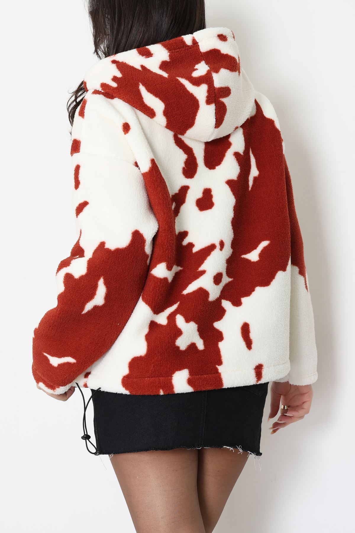 Baskılı Kapşonlu Polar Ceket Ekrukiremit - 31711.1247.