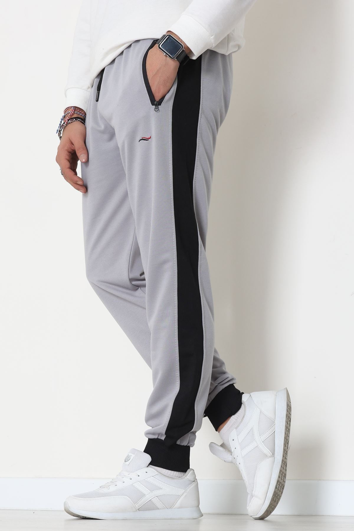 Şeritli Worteks Erkek Eşofman Altı Gri - 42151.1937.