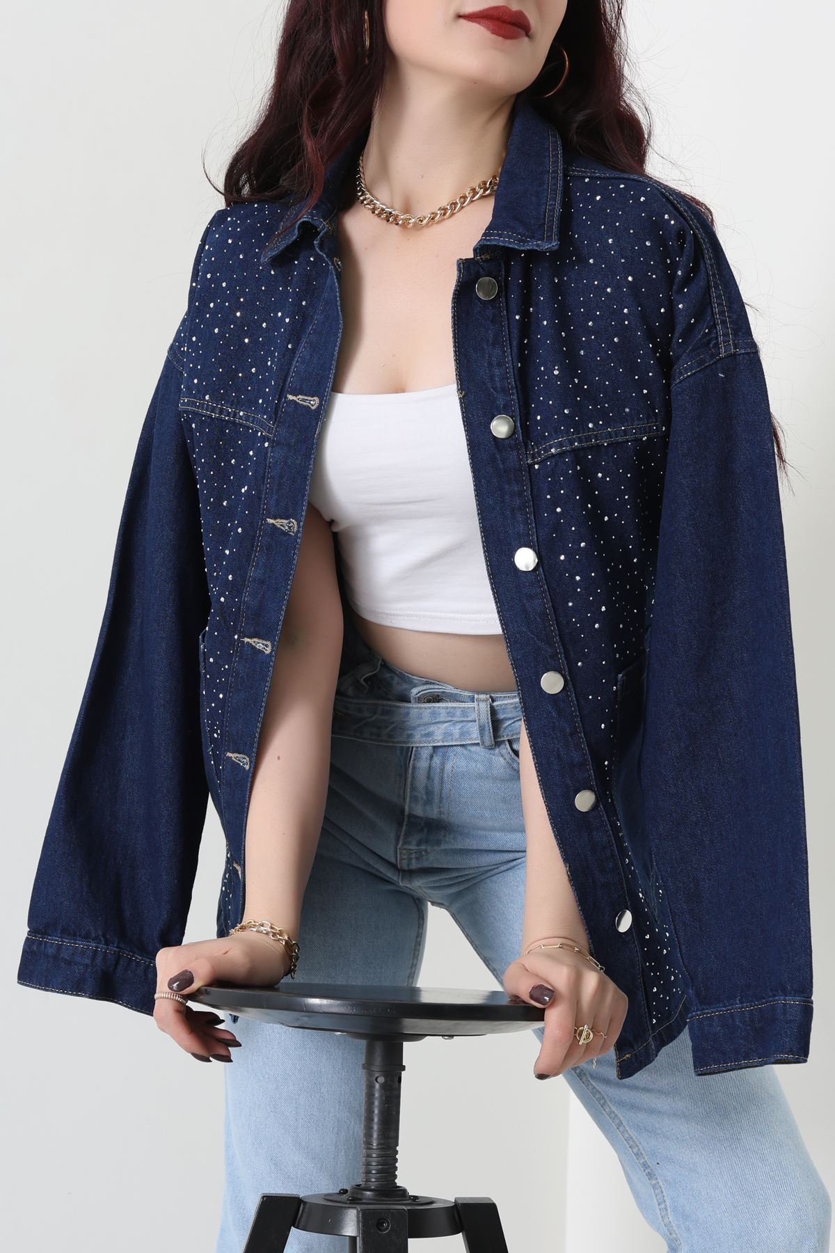 Taşlı Kot Ceket Lacivert - 31871.2059.