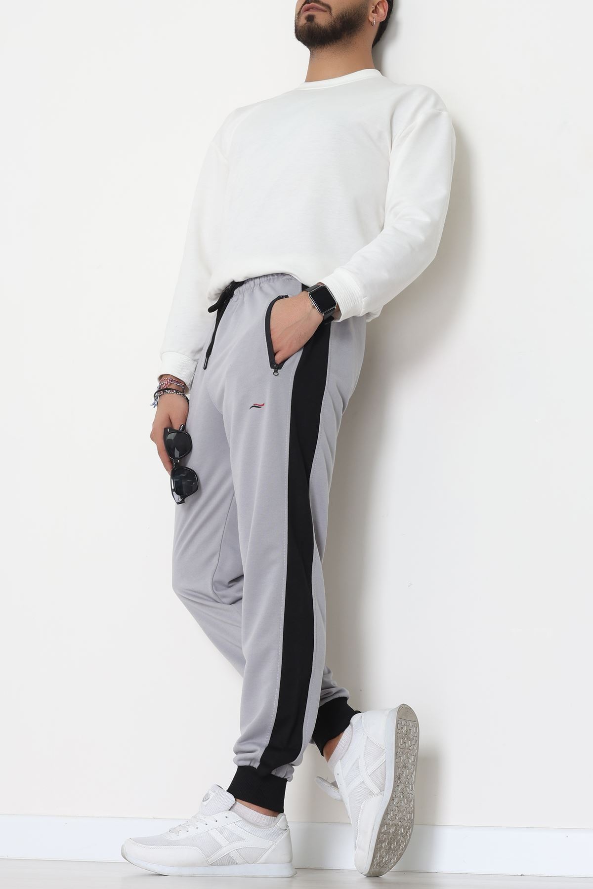 Şeritli Worteks Erkek Eşofman Altı Gri - 42151.1937.