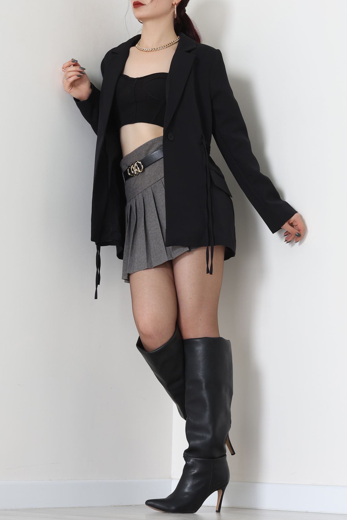 Bağlamalı Astarlı Blazer Ceket Siyah - 31815.1991.