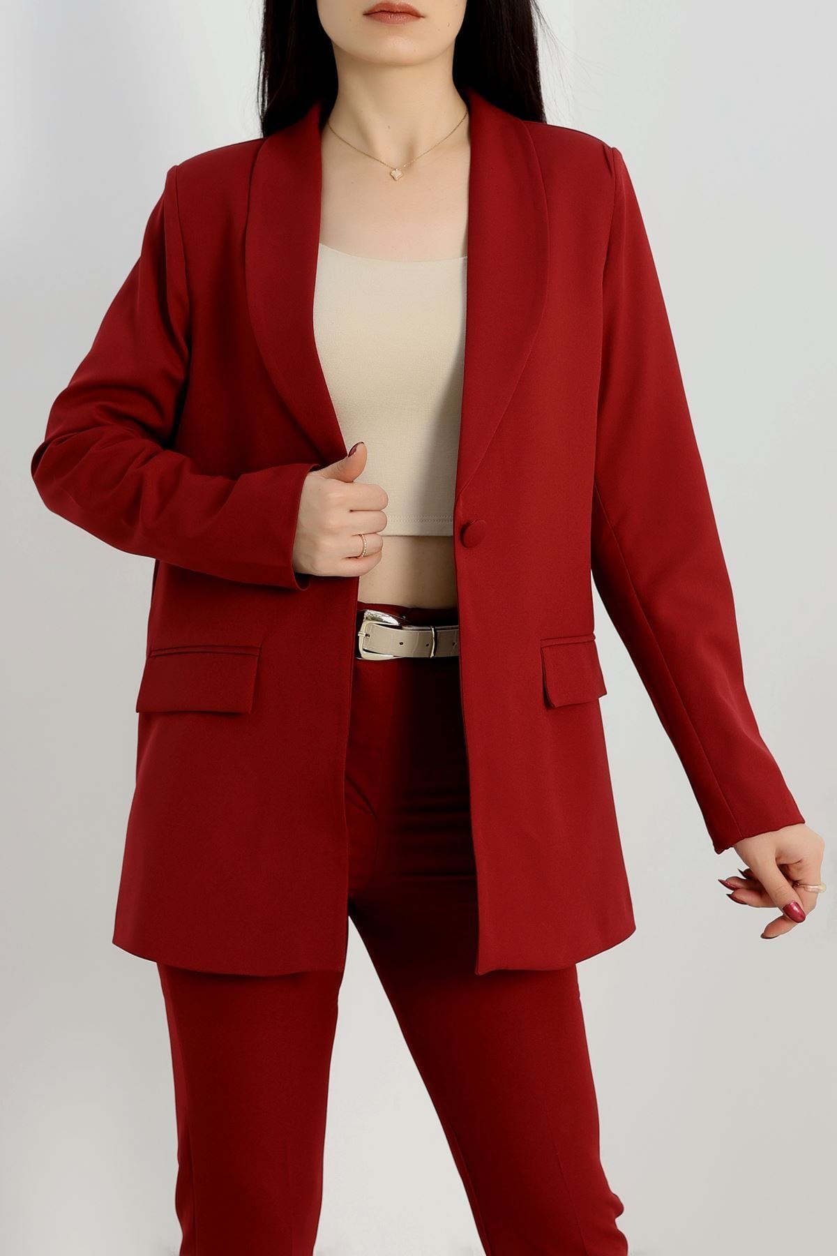 Leopar Astarlı Blazer Ceket Bordo - 31340.1397.