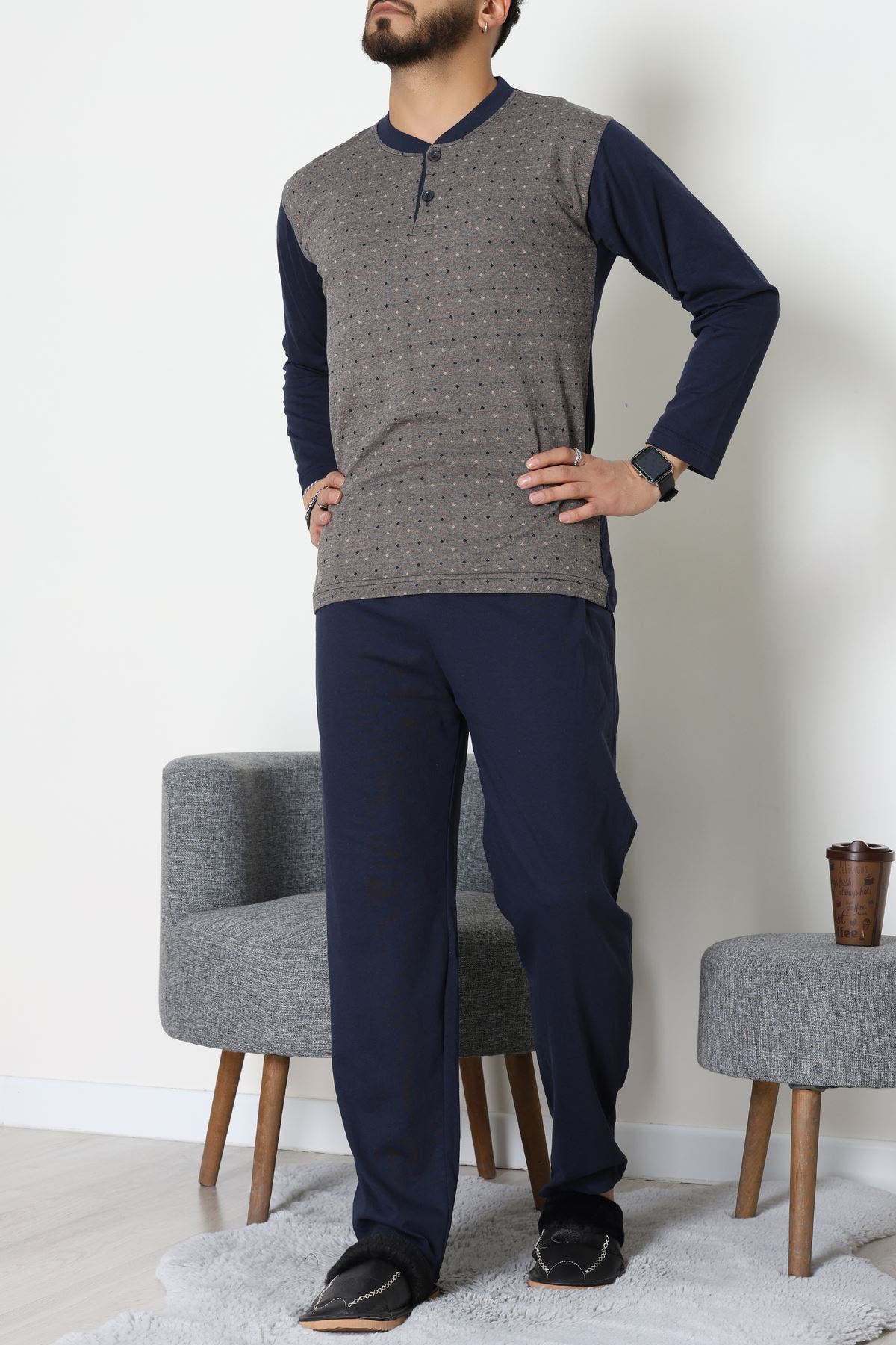 Süprem Jakarlı Erkek Pijama Takımı Vizon - 70888.1838.