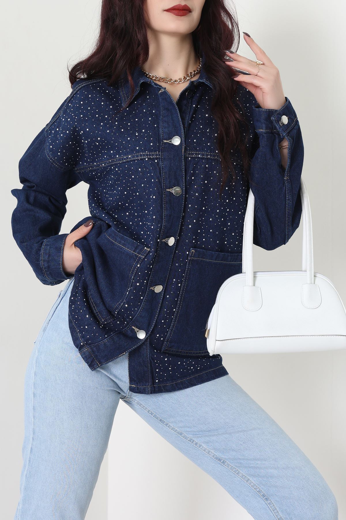 Taşlı Kot Ceket Lacivert - 31871.2059.
