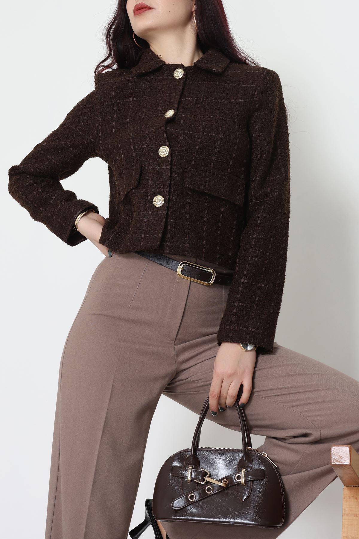 Full Lamine İçi Astarlı Tüvit Ceket Kahve - 51244.1347.