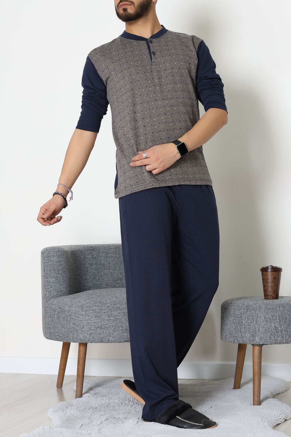 Süprem Jakarlı Erkek Pijama Takımı Vizon - 70888.1838.