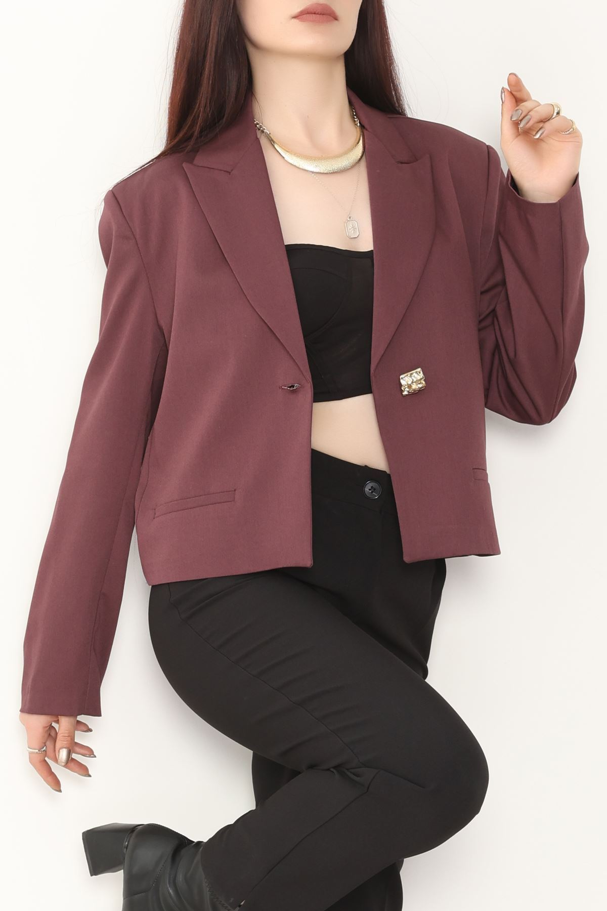 Lizbon Crop Ceket Mürdüm - 6250.424.