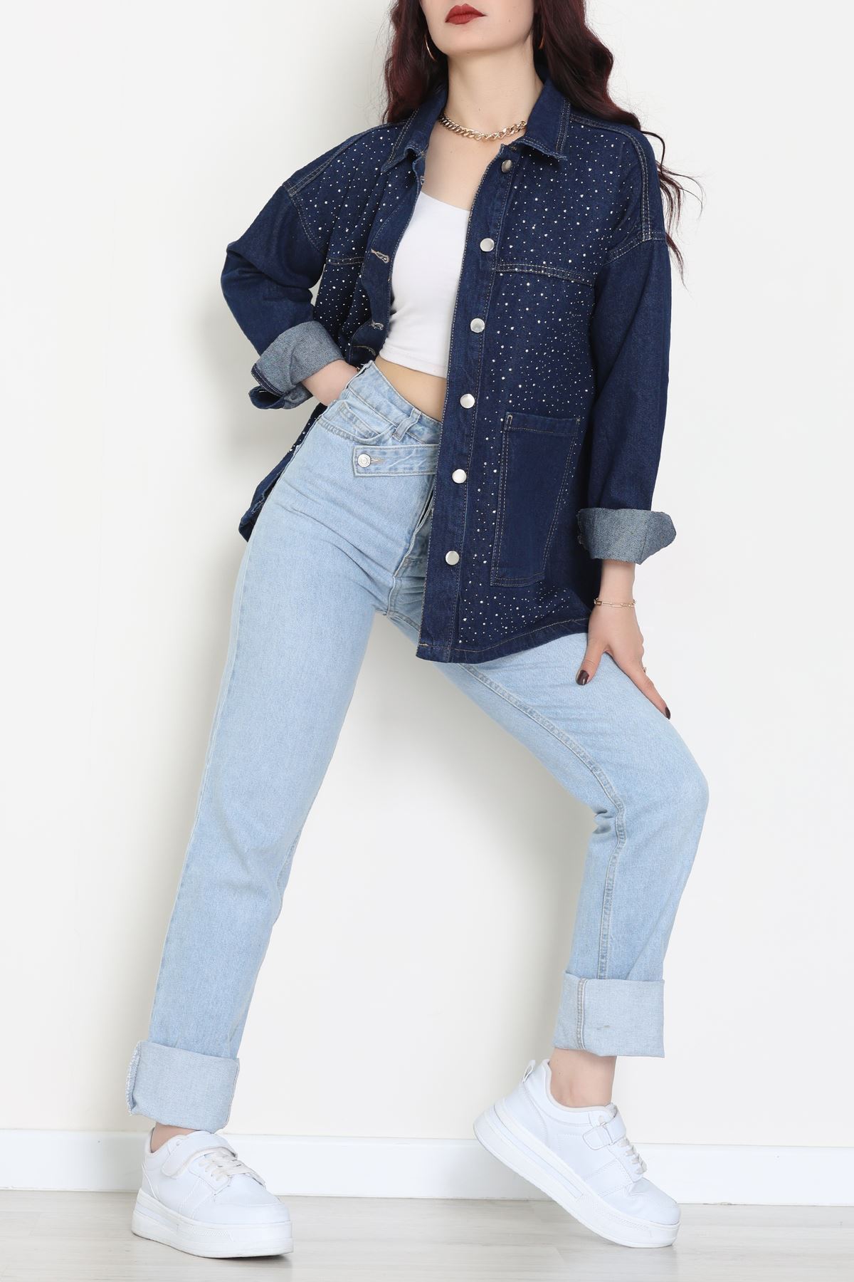Taşlı Kot Ceket Lacivert - 31871.2059.
