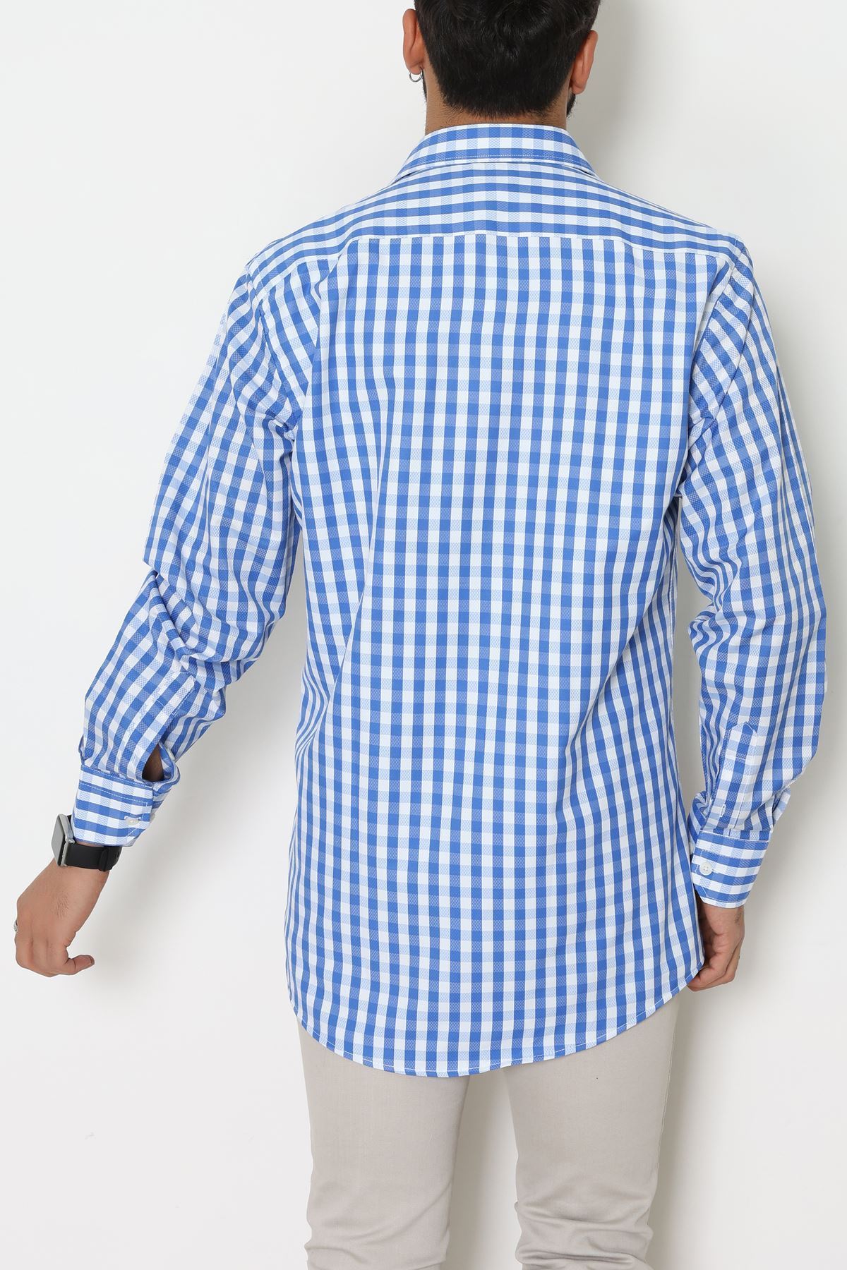 Klasik Pamuklu Erkek Ekose Slimfit Gömlek Ekosemavi - 70876.1970.