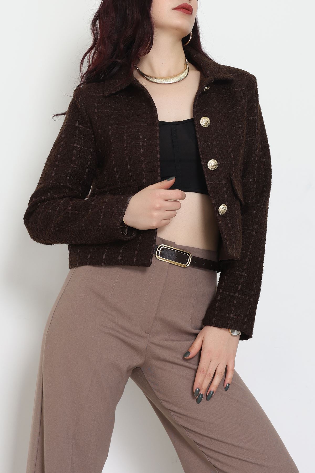 Full Lamine İçi Astarlı Tüvit Ceket Kahve - 51244.1347.