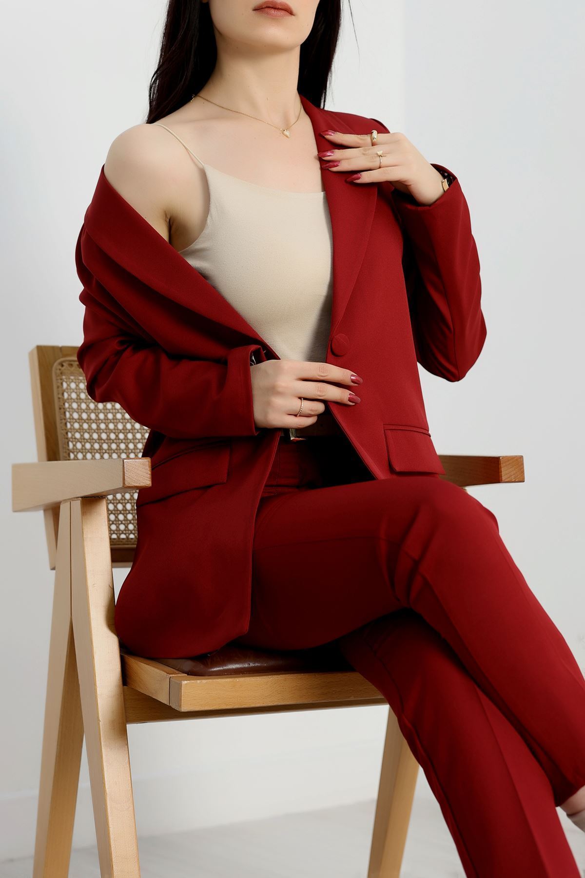 Leopar Astarlı Blazer Ceket Bordo - 31340.1397.