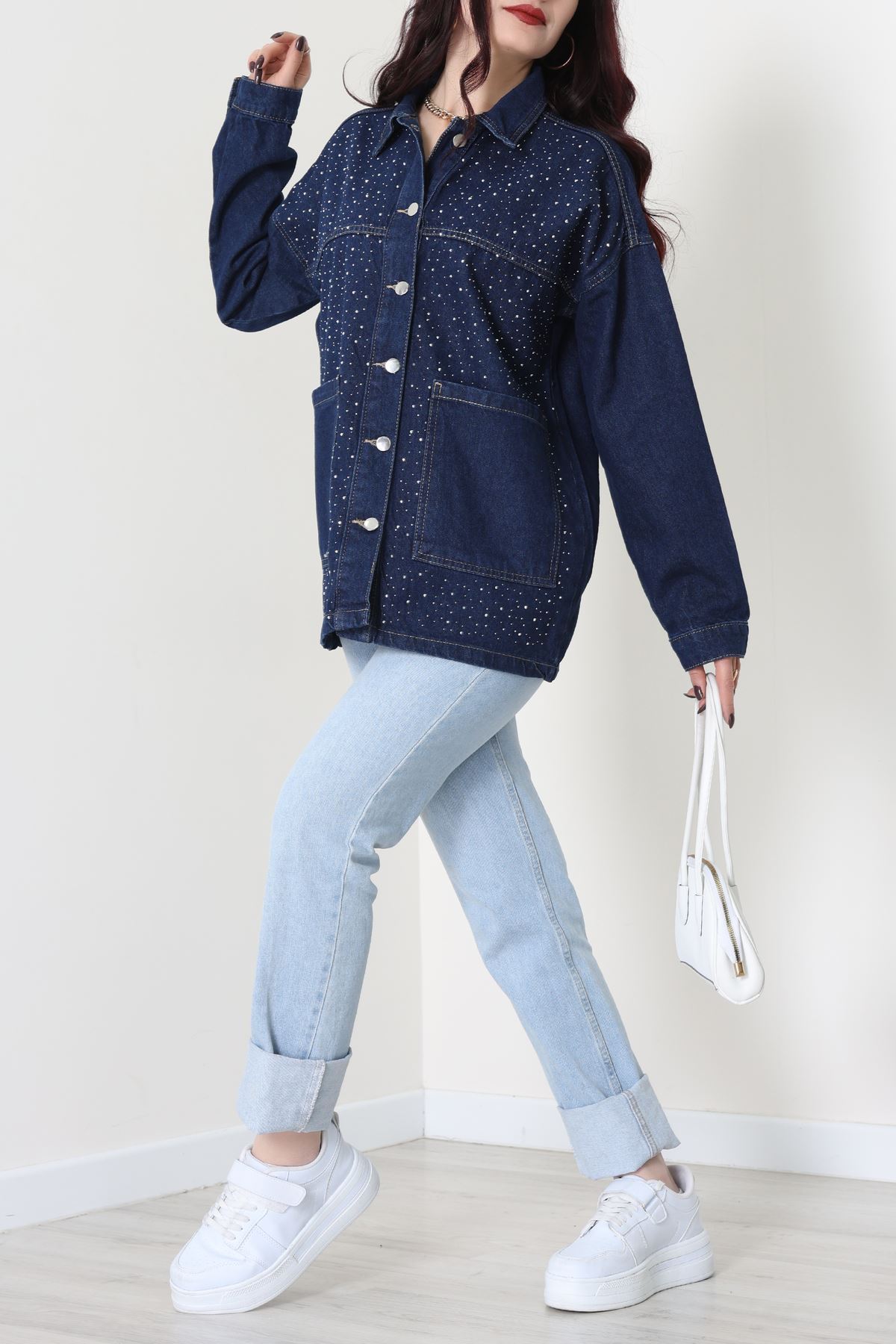 Taşlı Kot Ceket Lacivert - 31871.2059.