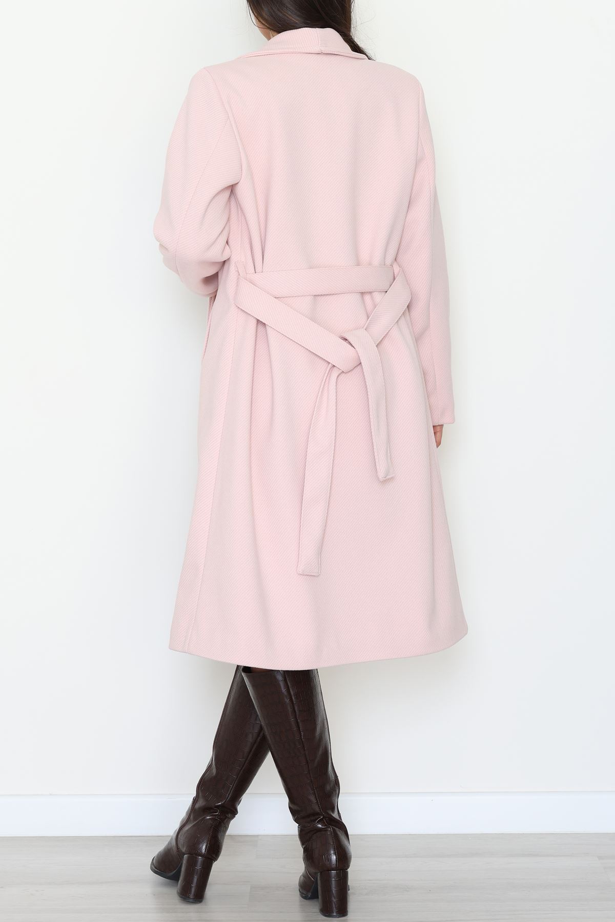 Balıksırtı Astarlı Uzun Kaşe Kaban Tozpembe - 31806.1839.