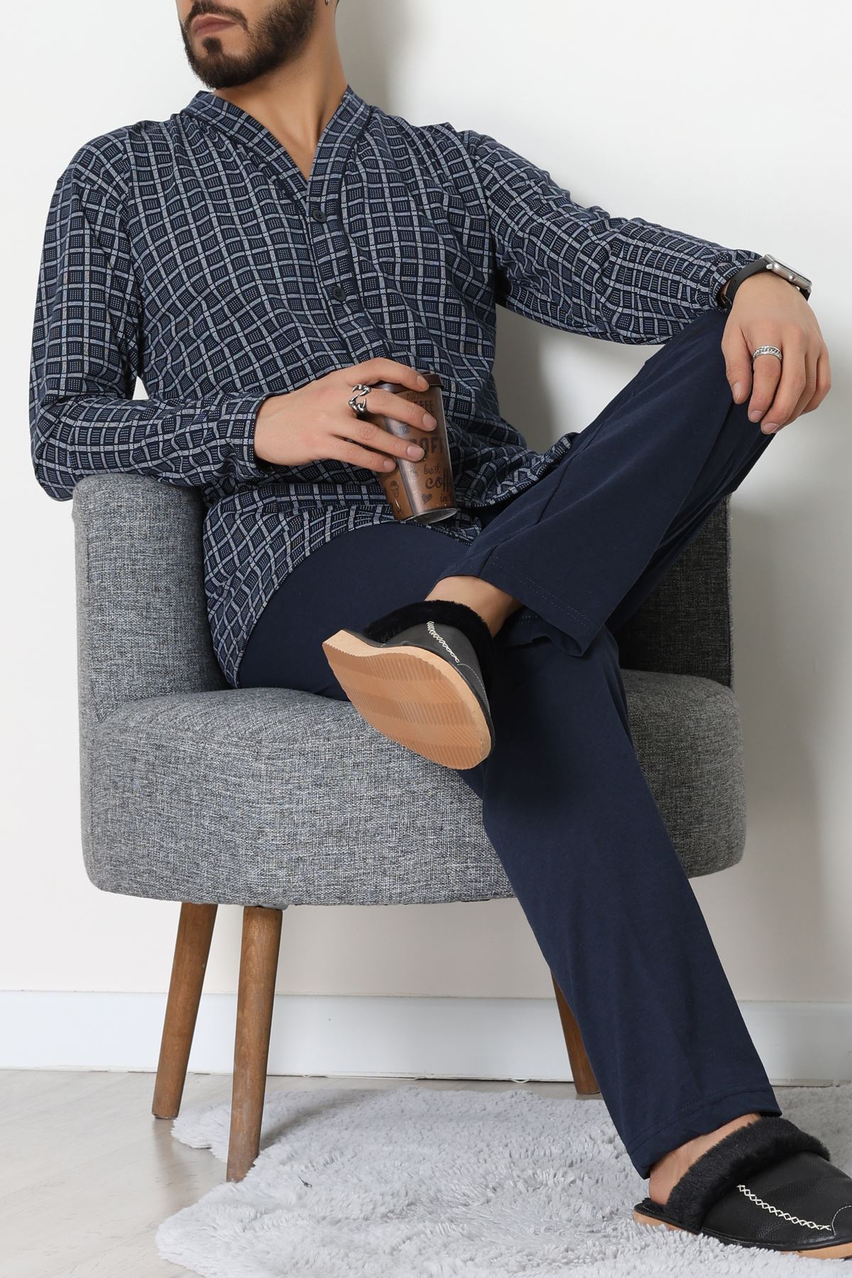 Süprem Boydan Düğmeli Erkek Pijama Takımı Laciekose - 70887.1838.