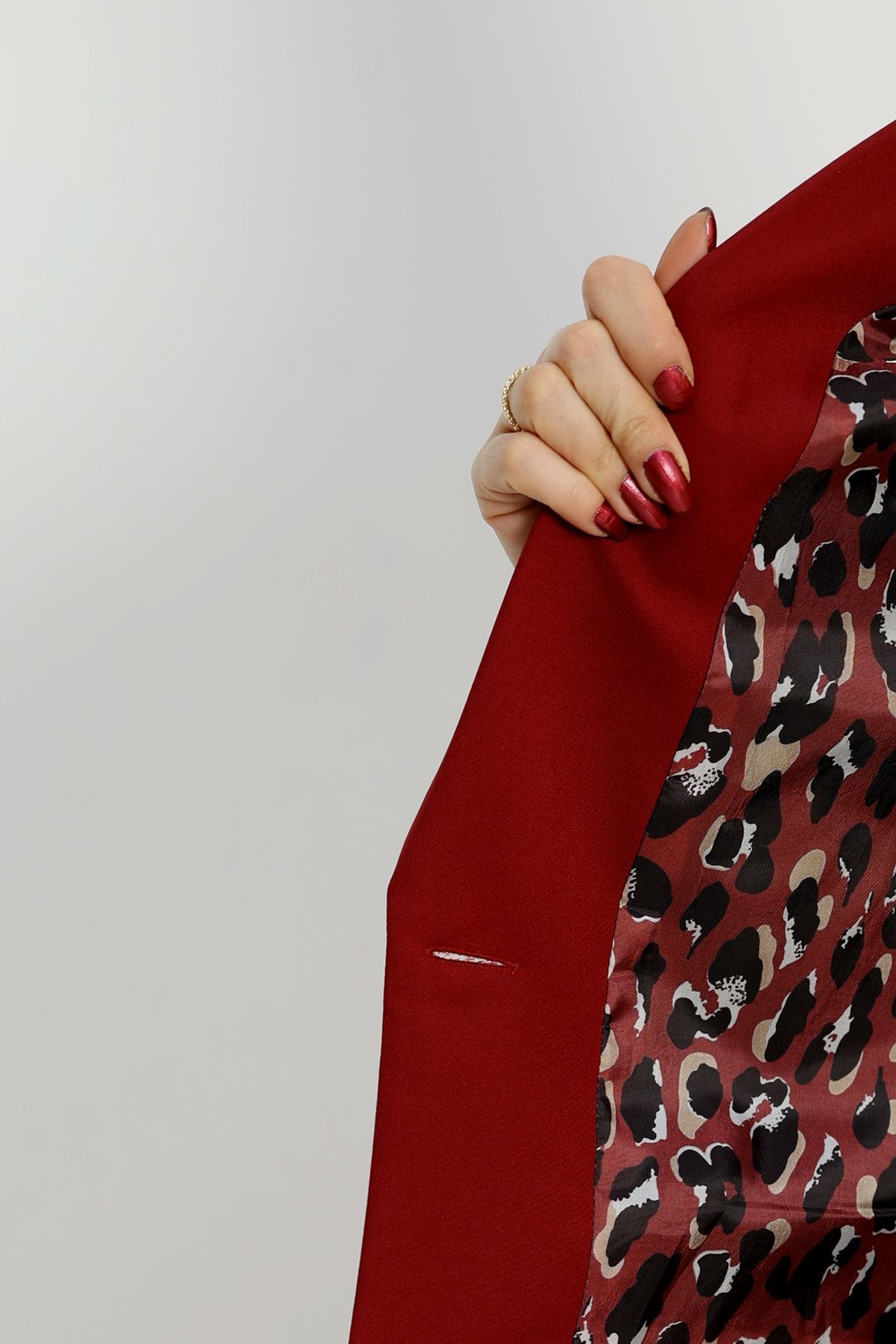 Leopar Astarlı Blazer Ceket Bordo - 31340.1397.