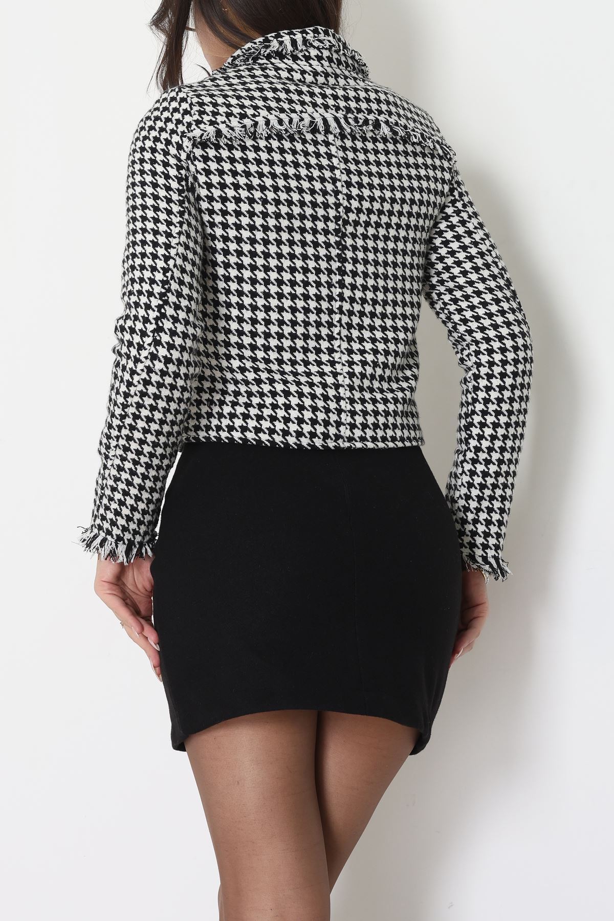 Yan Fermuarlı Tüvit Kumaş Ceket Siyahbeyaz - 51252.1347.