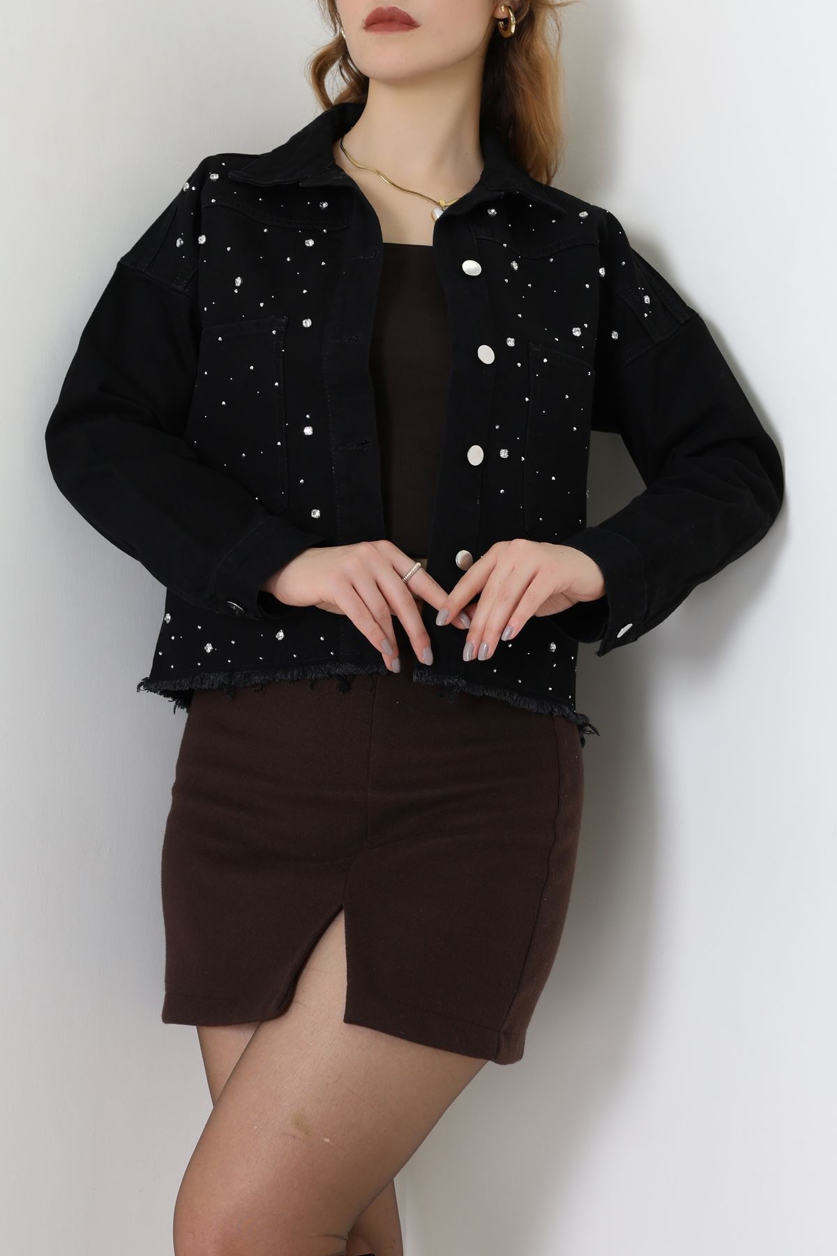 Taşlı Kot Ceket Siyah - 001.2059.