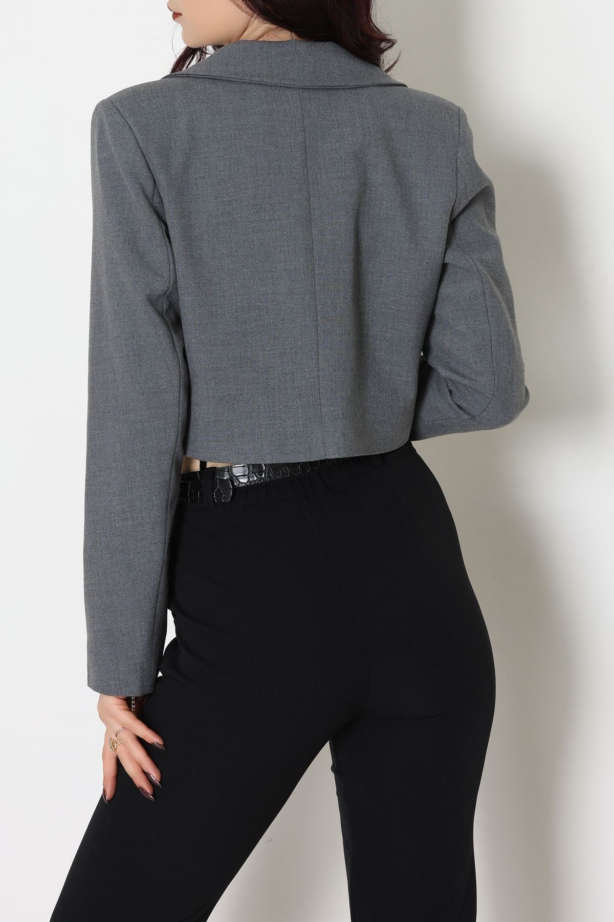 Astarlı Poliviskon Kısa Blazer Ceket Antrasit - 31824.1397.
