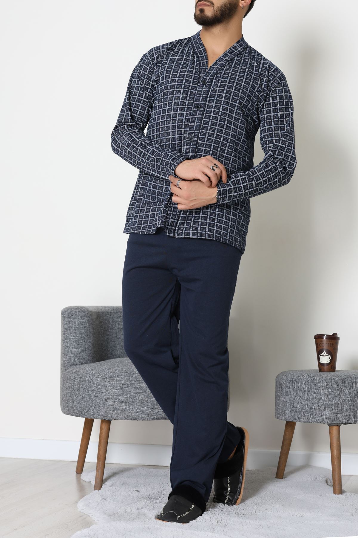 Süprem Boydan Düğmeli Erkek Pijama Takımı Laciekose - 70887.1838.