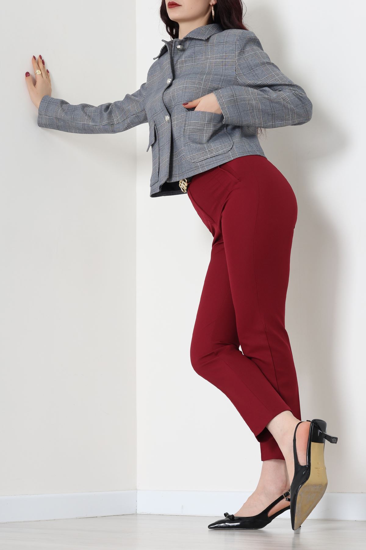 Ekose Düğme Detay Ceket Lacivert - 6311.001.