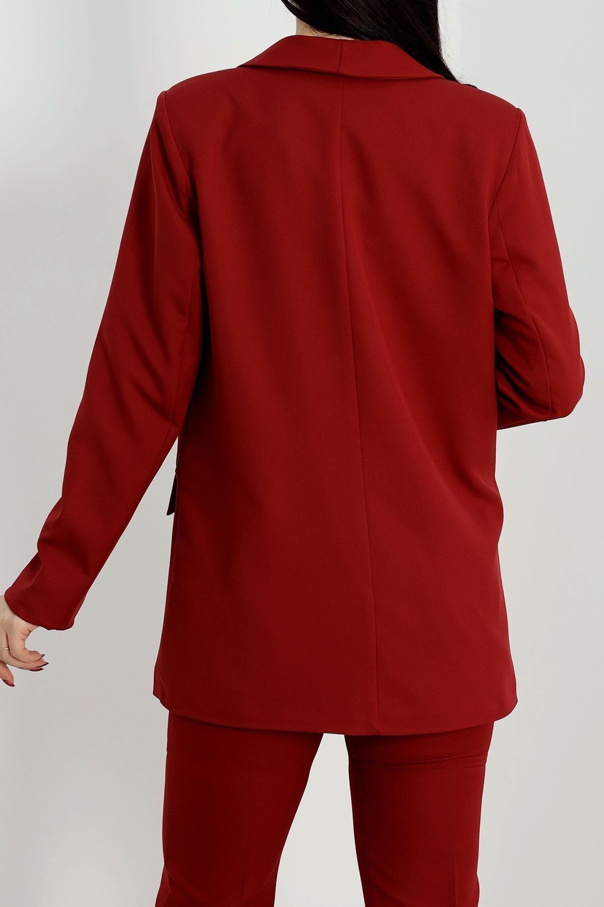 Leopar Astarlı Blazer Ceket Bordo - 31340.1397.