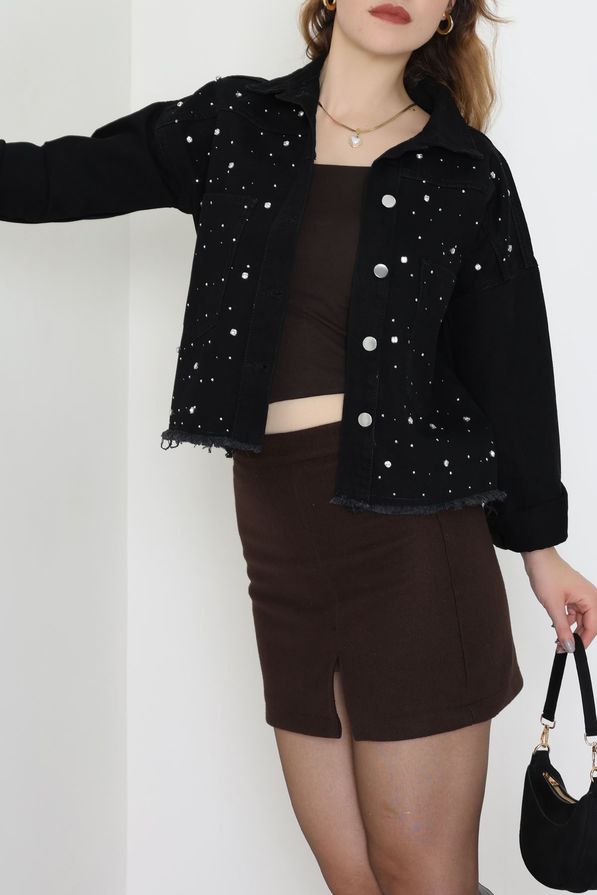 Taşlı Kot Ceket Siyah - 001.2059.