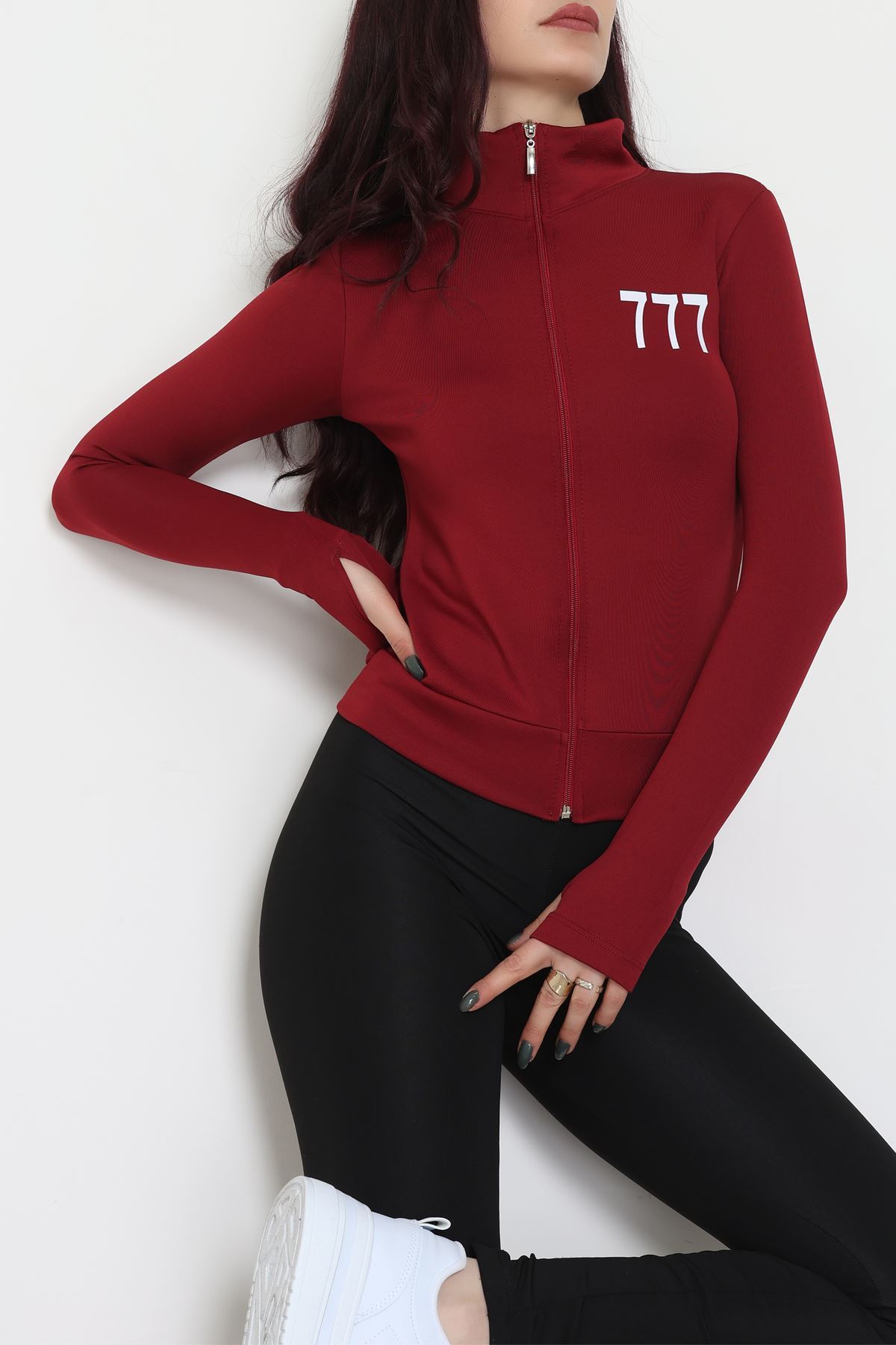 Double Krep Kumaş Parmak Geçmeli Baskılı Ceket Bordo - 42783.1567.