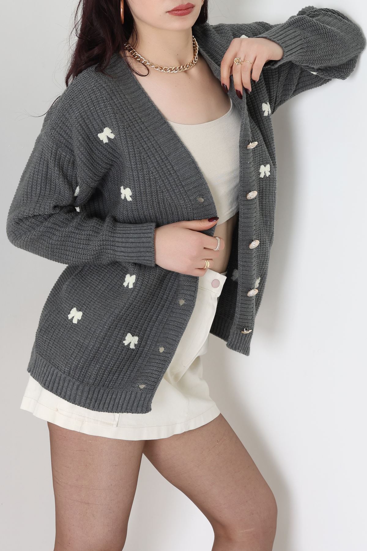 Nakışlı Hırka Fümelatte - 490.1577.