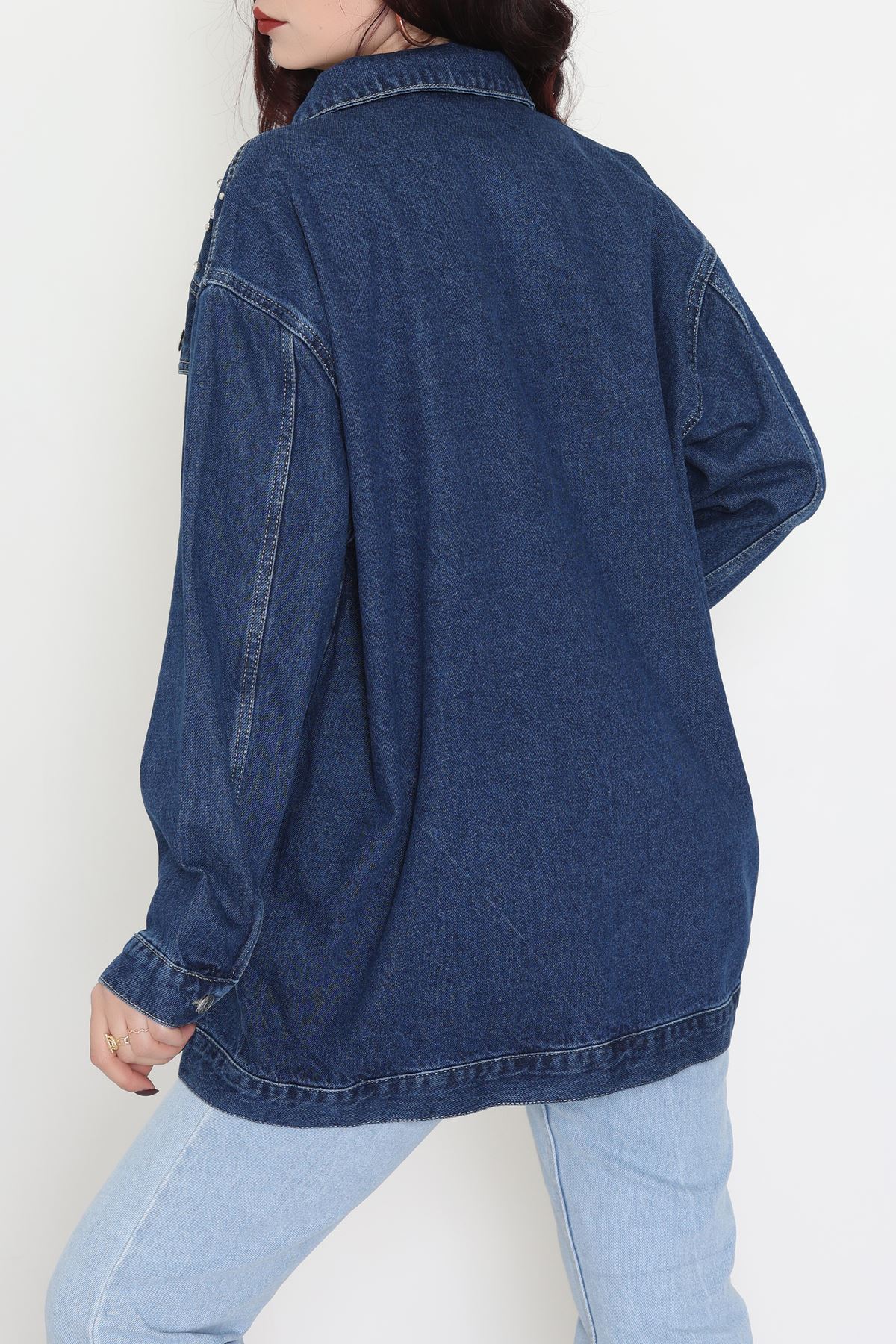 Yakası Taşlı Kot Ceket Lacivert - 10033.2059.