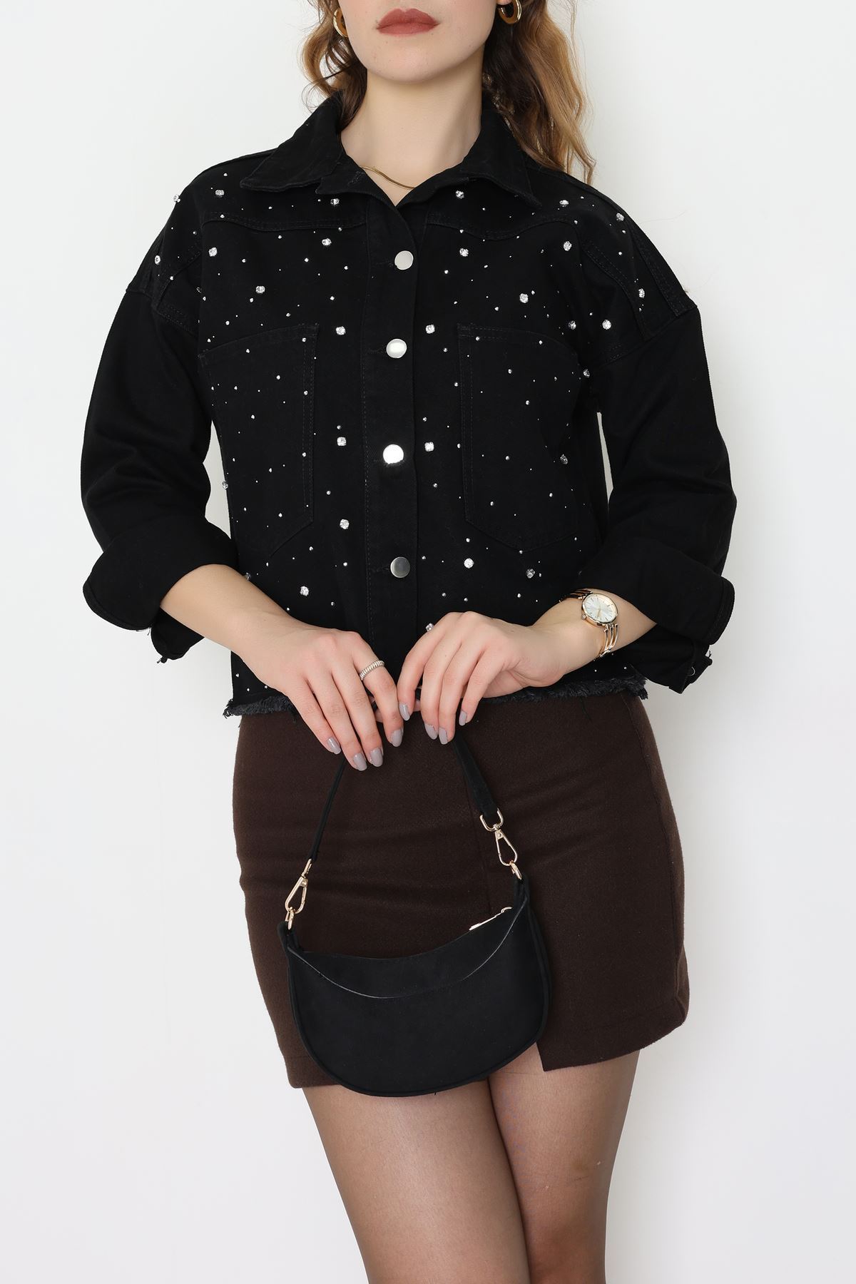 Taşlı Kot Ceket Siyah - 001.2059.