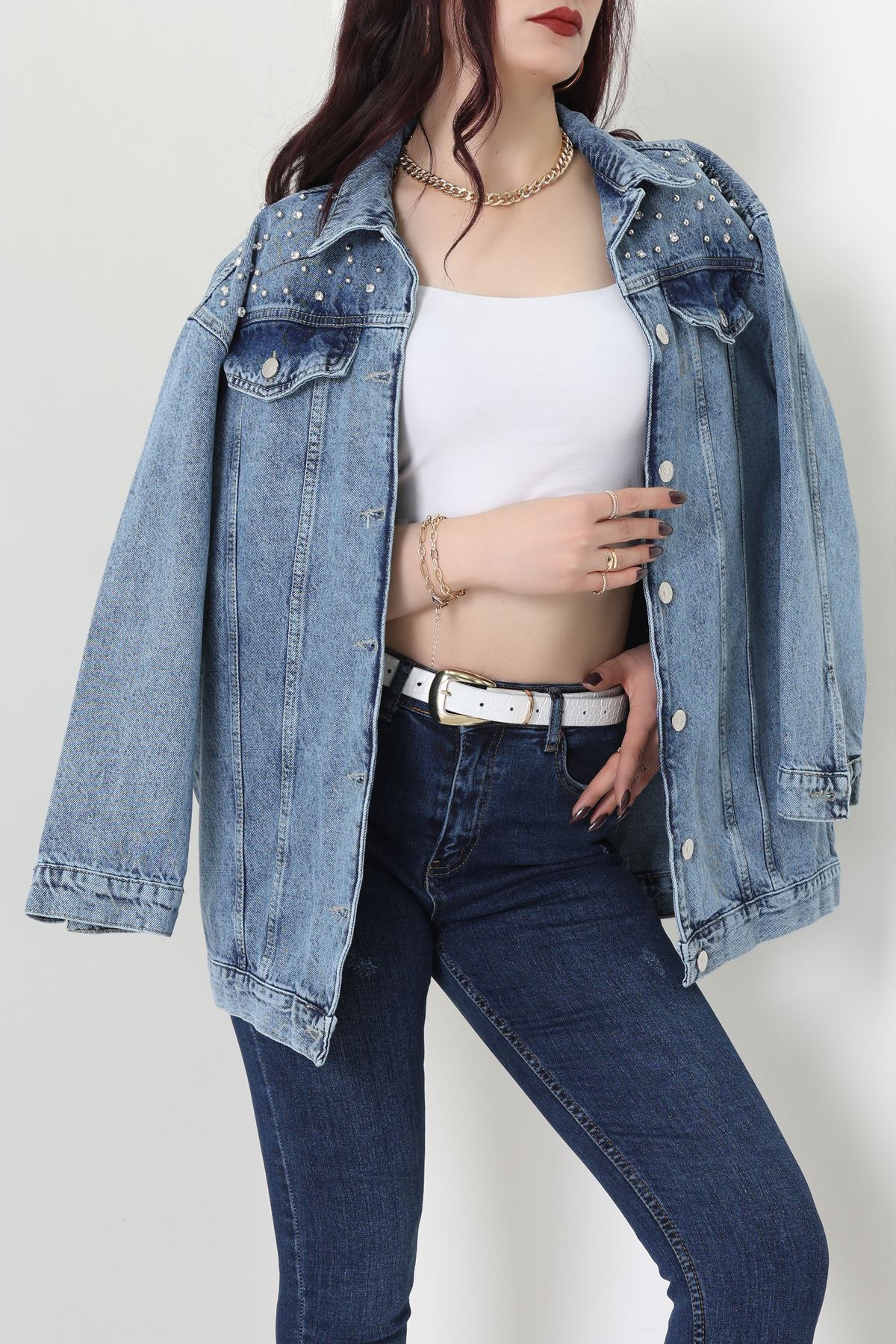 Yakası Taşlı Kot Ceket Karyıkama - 10033.2059.