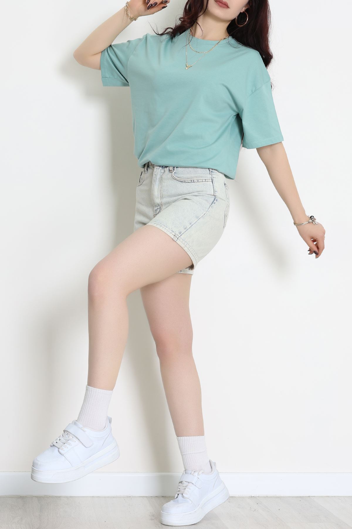 Kompak Penye Unisex Baskısız Oversize Tişört Mint - 55045.1872.