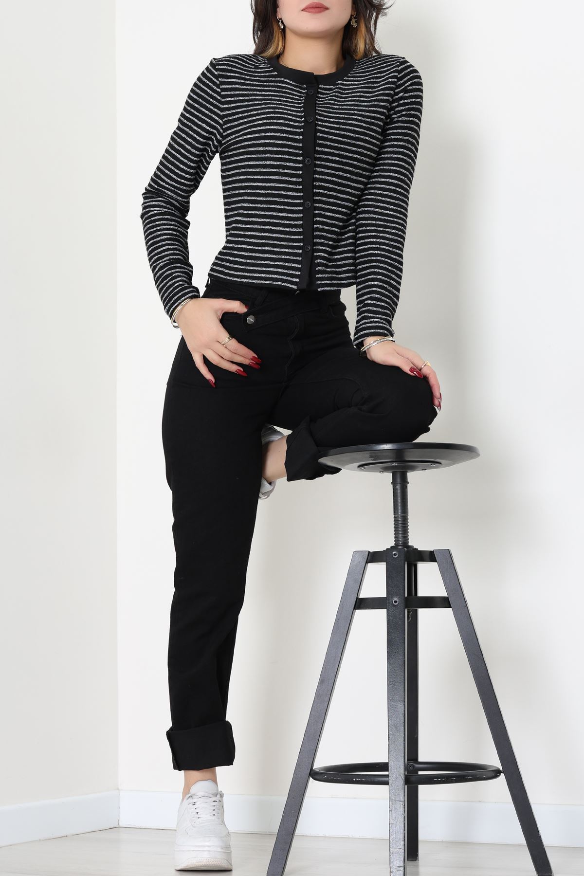 Düğmeli Hırka Siyahbeyaz - 31835.2131.