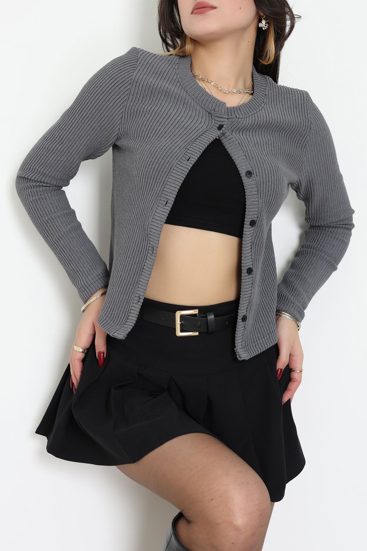 Düğmeli Hırka Antrasit - 31834.2131.