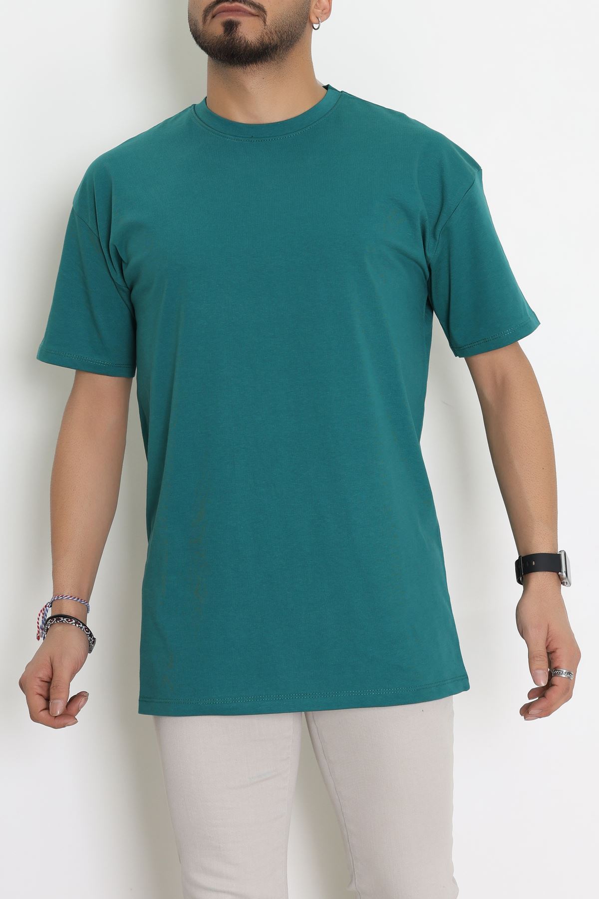 Kompak Penye Unisex Baskısız Oversize Tişört Zümrüt - 55045.1872.