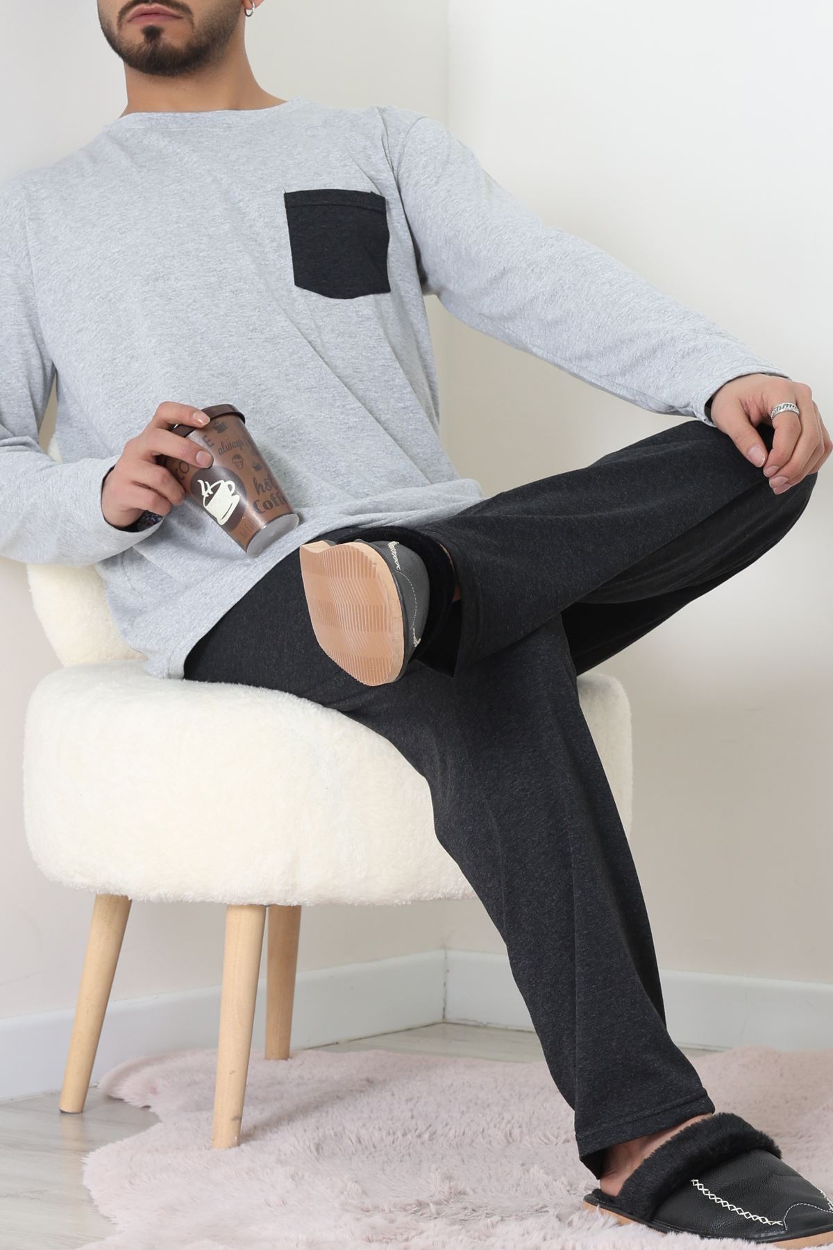 Cep Detay Süprem Erkek Pijama Takımı Gri - 42218.1048.