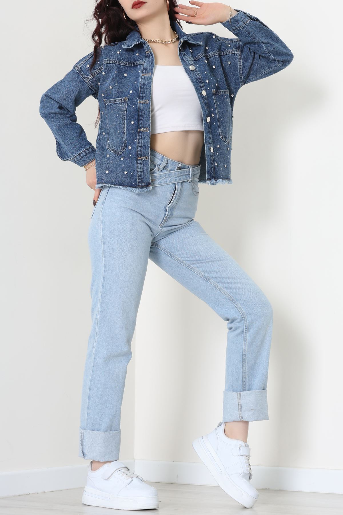 Taşlı Kot Ceket Mavi - 001.2059.