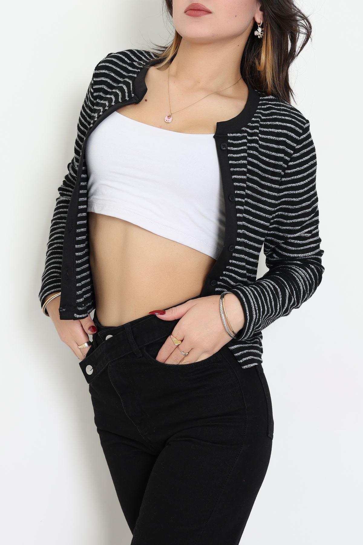 Düğmeli Hırka Siyahbeyaz - 31835.2131.