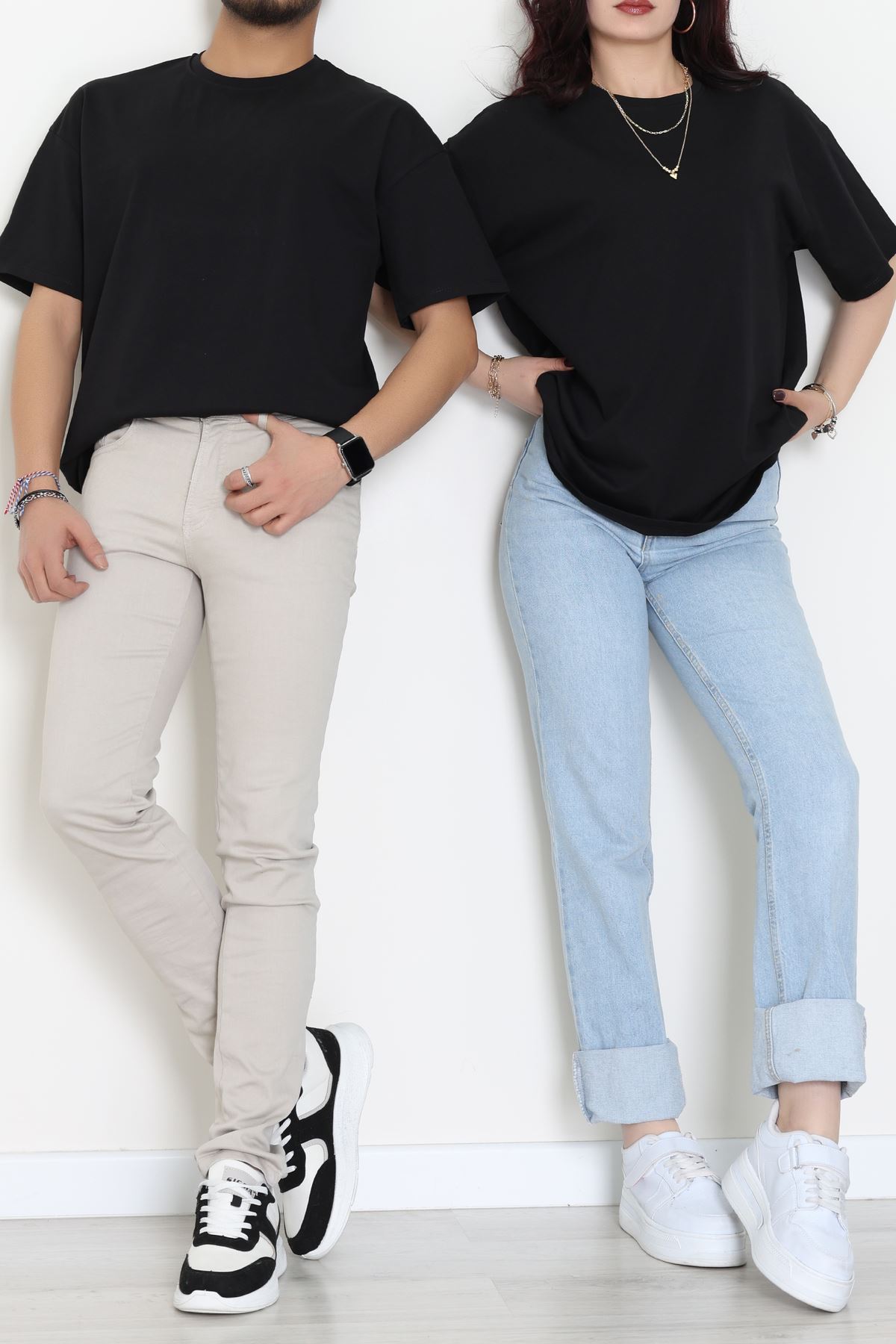 Kompak Penye Unisex Baskısız Oversize Tişört Siyah - 55045.1872.